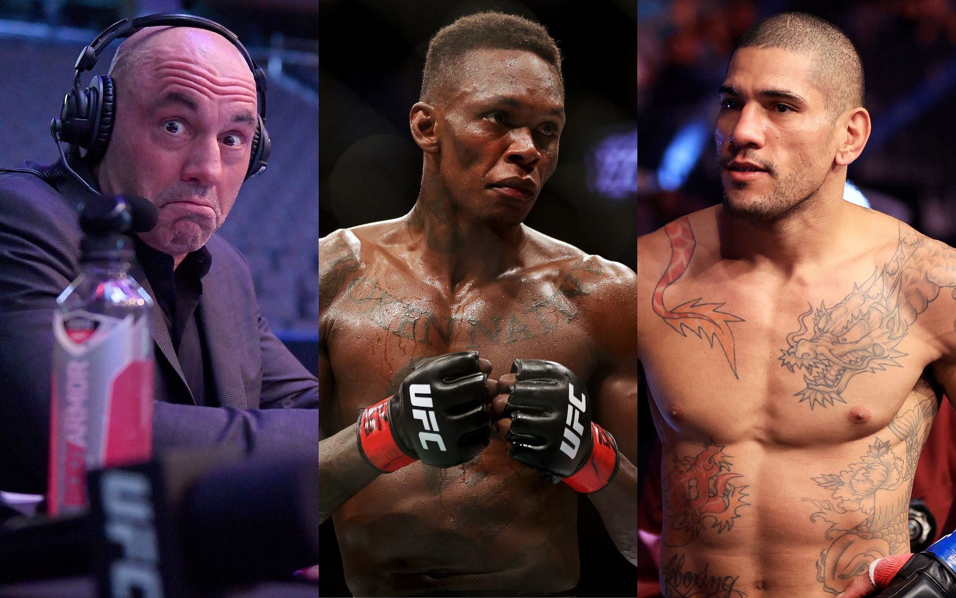 Joe Rogan (Left), Israel Adesanya (Middle), and Alex Pereira (Right)