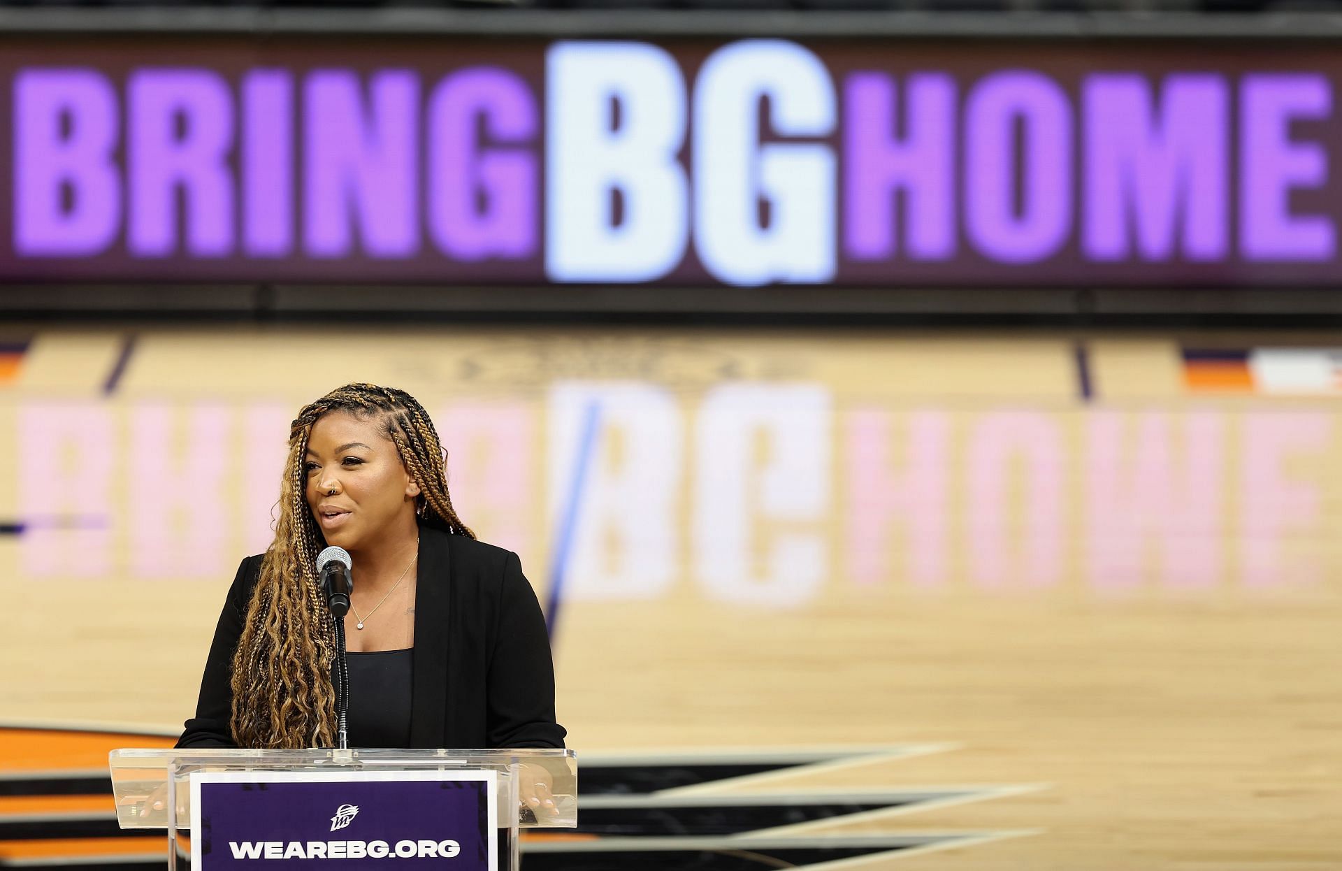 Cherelle Griner speaks at a rally held for Brittney Griner