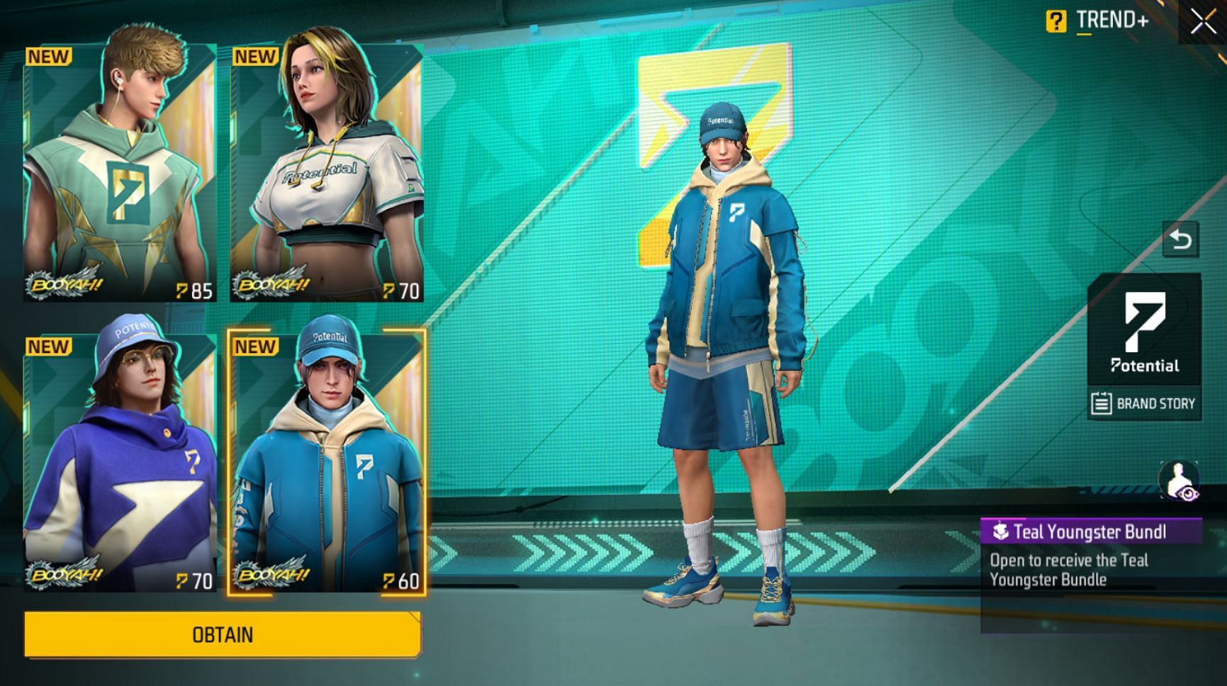 Teal Youngster Bundle from Potential brand (Image via Free Fire MAX)