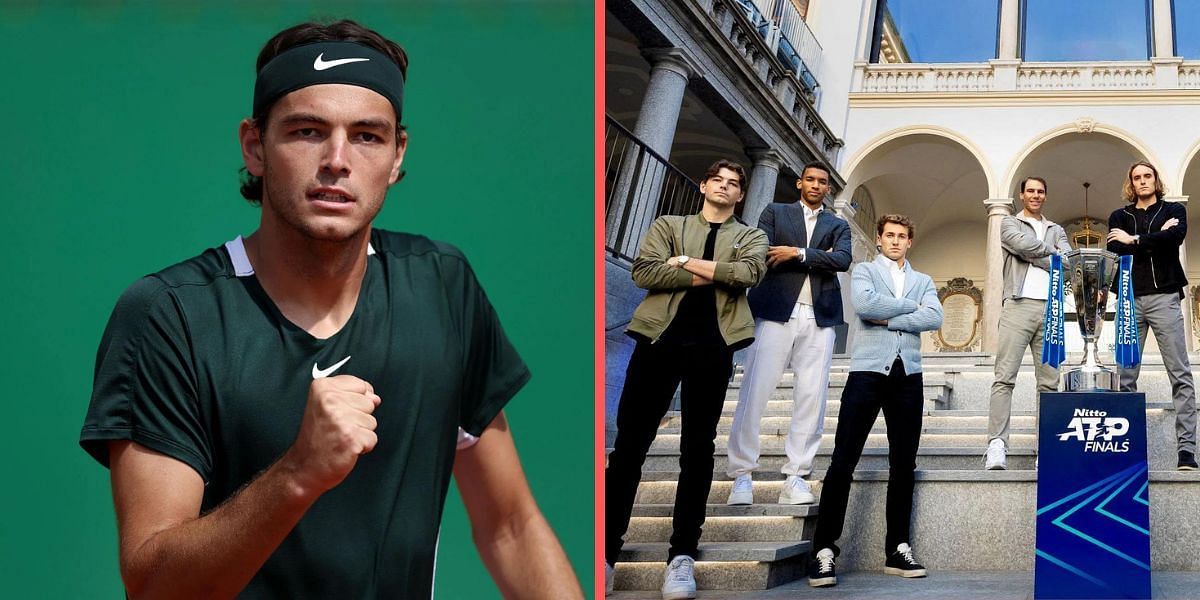 Taylor Fritz with the rest of the qualifiers at the 2022 ATP Finals group photo (R).