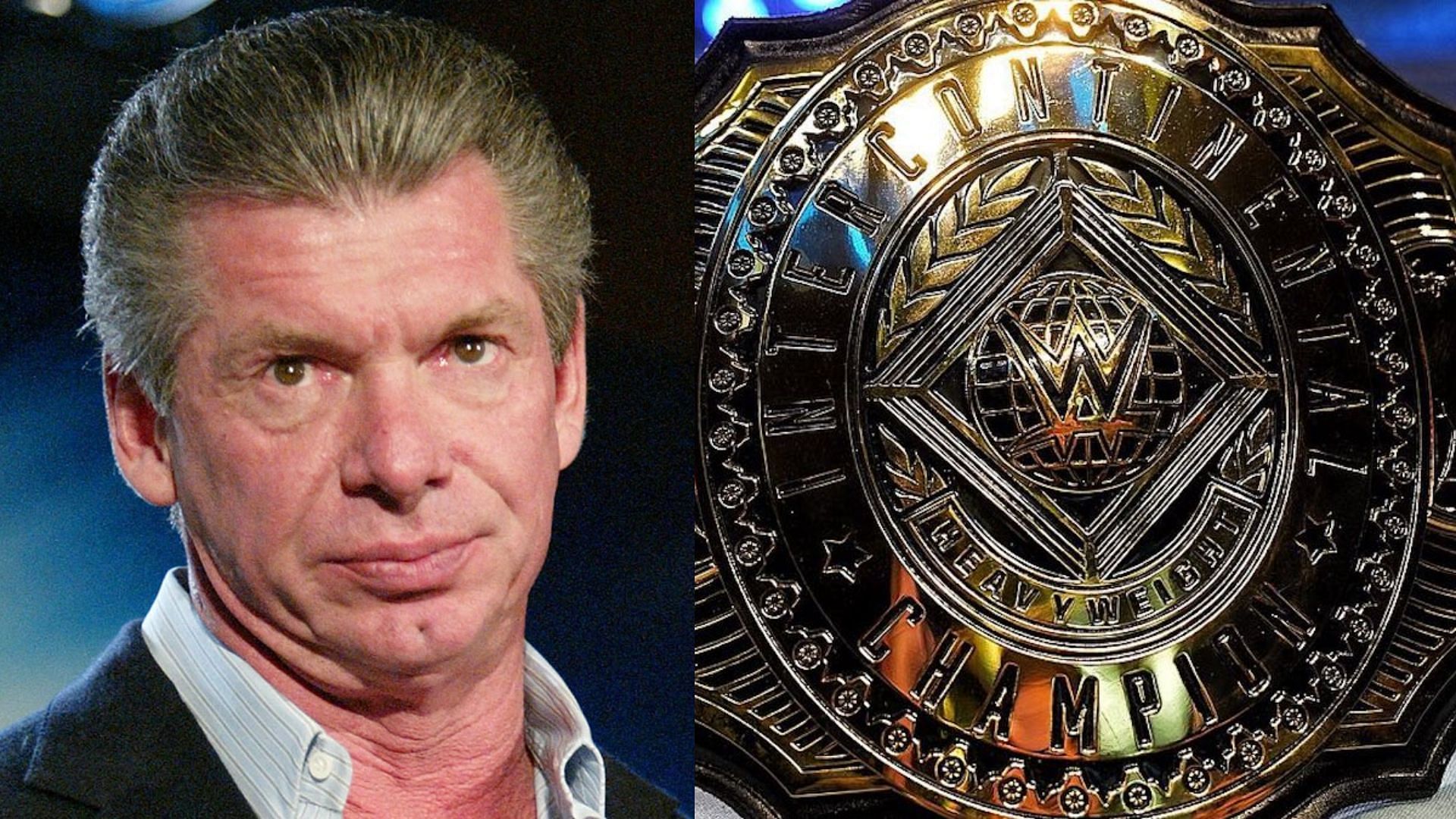 Vince McMahon (left) and the WWE Intercontinental Championship (right).