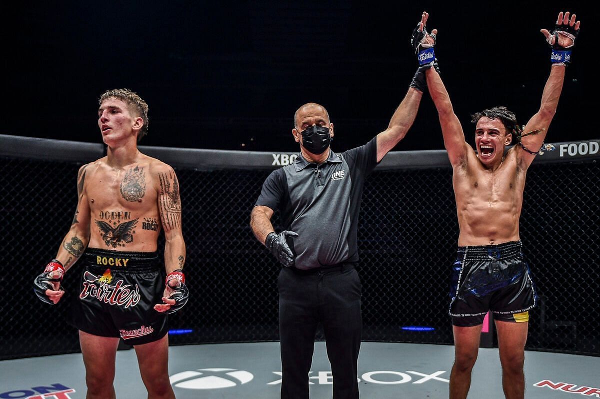 Joseph Lasiri celebrates his win over Rocky Ogden. [Photo ONE Championship]