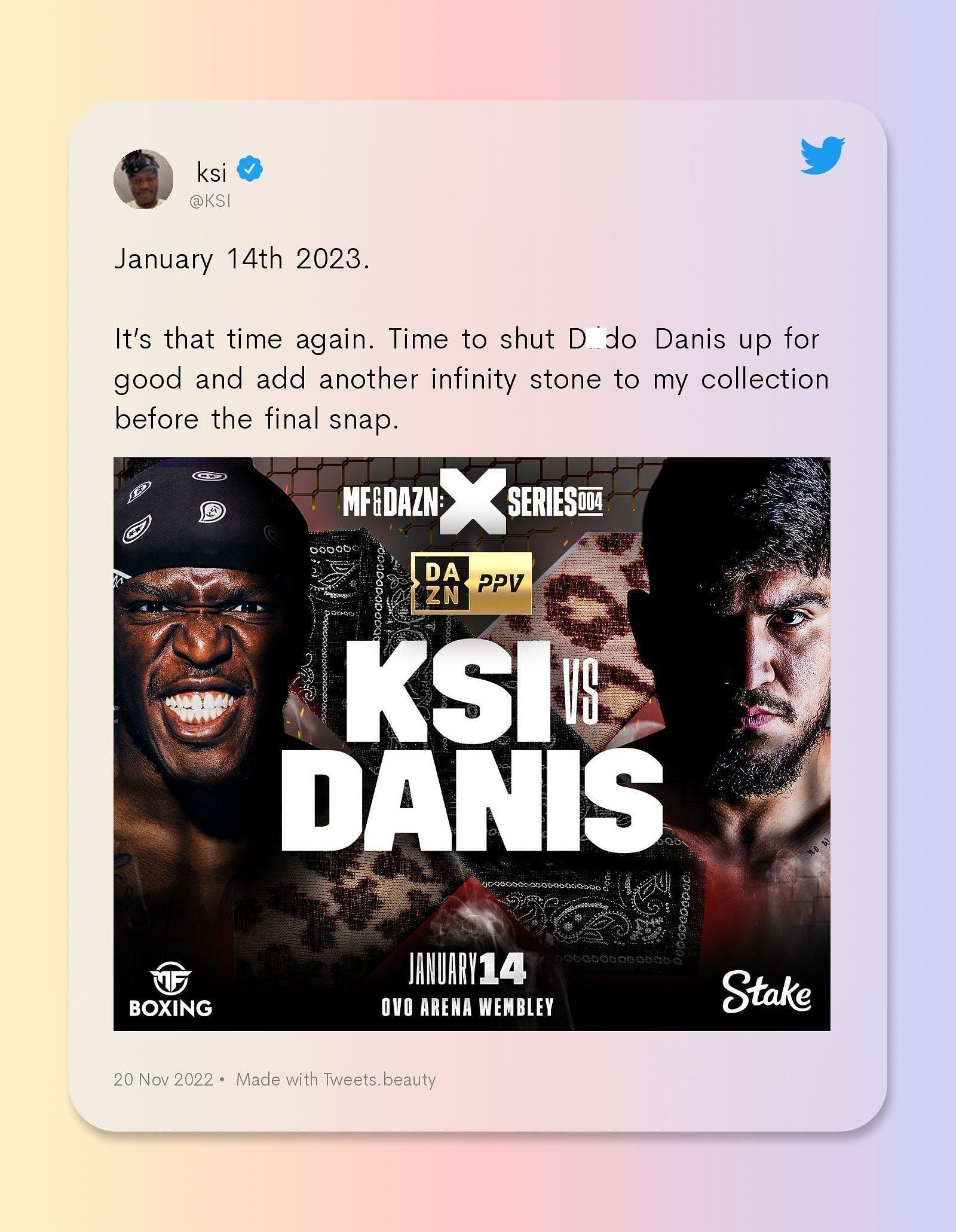 The UK YouTuber sends shots directed at Dillon Danis (Image via Twitter)