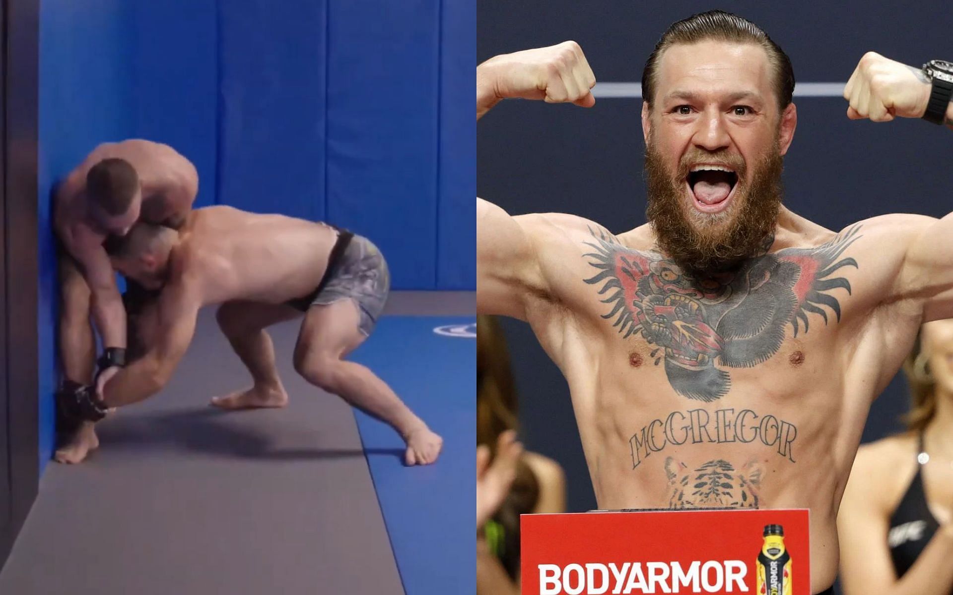 Recent footage of Conor McGregor grappling (left)[Image courtesy: @thenotoriousmma on Instagram] and Conor McGregor (right)