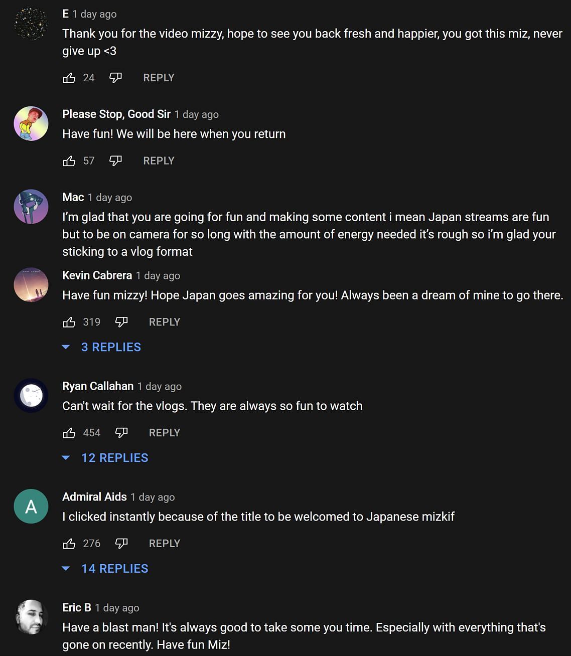 Fans in the YouTube comments section react to the streamer&#039;s Japan trip announcement (Image via Mizkif/YouTube)