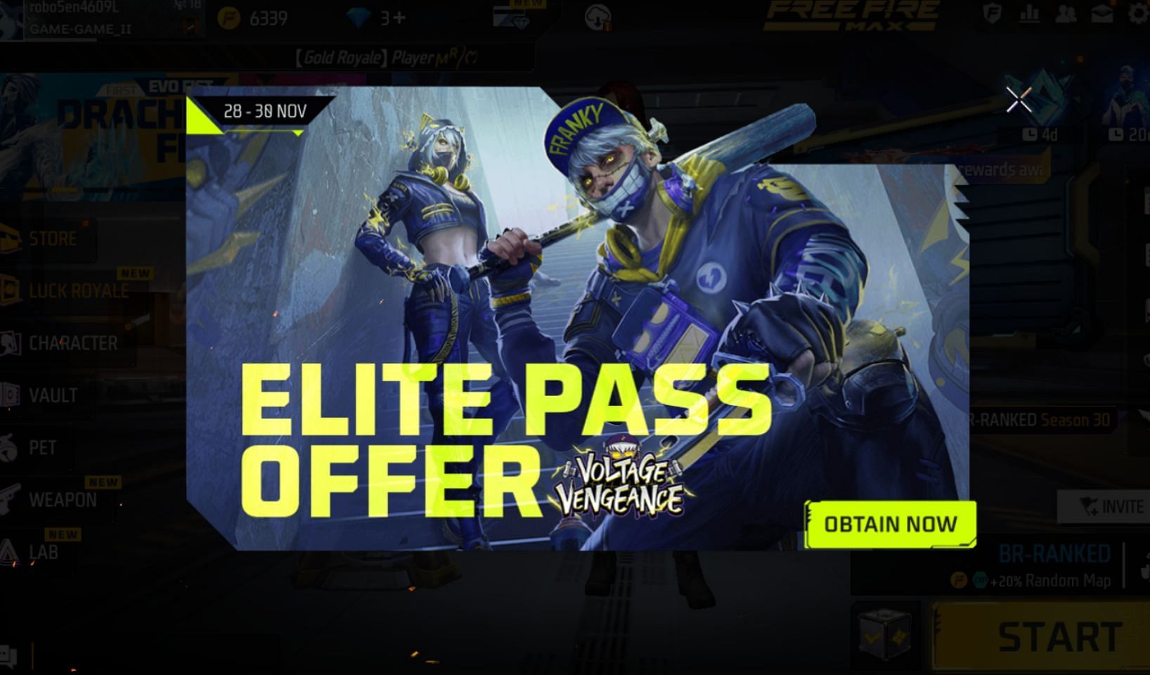 &quot;Elite Pass Offer - Voltage Vengeance&quot; event (Image via Garena)