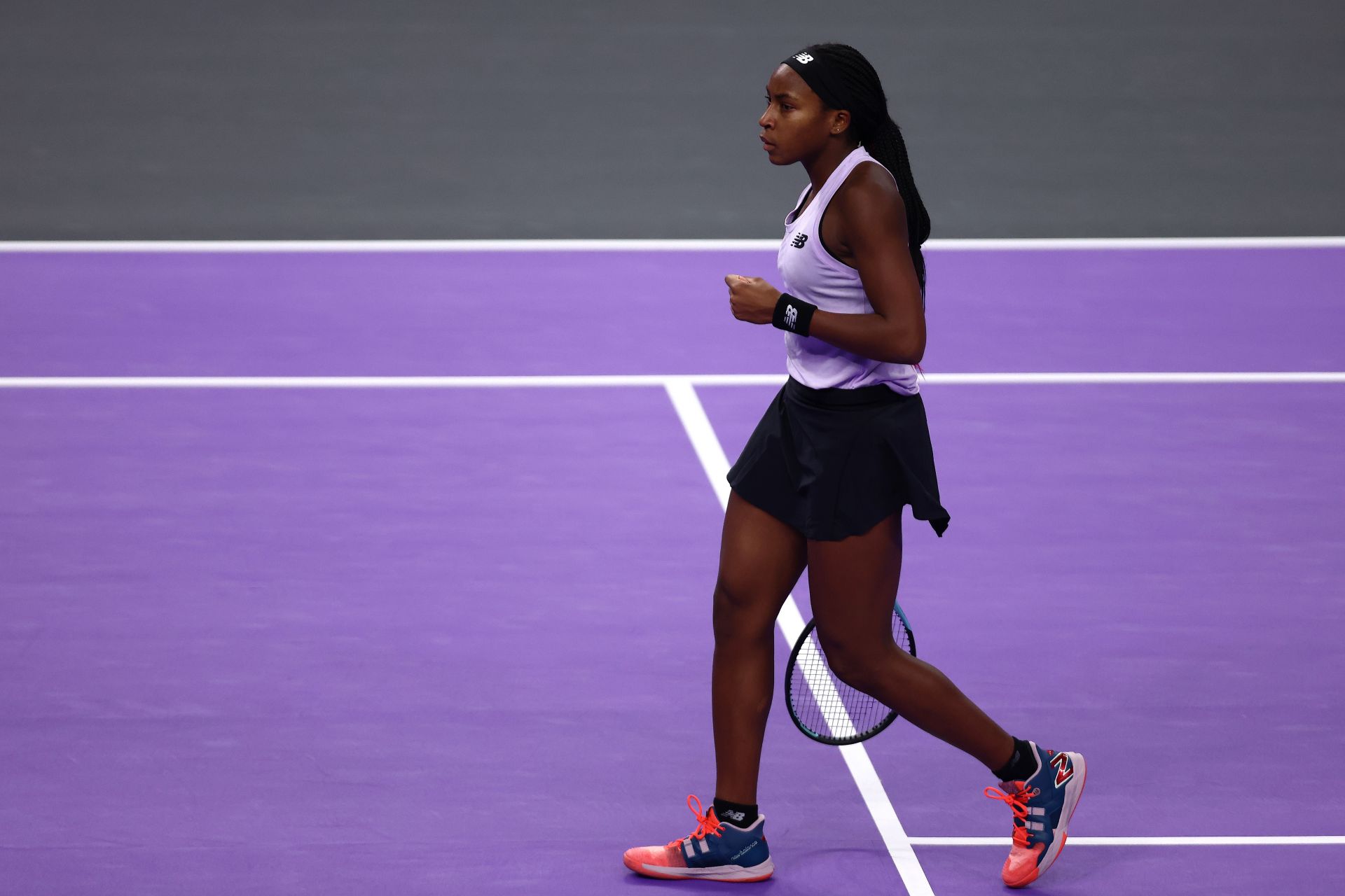 Coco Gauff reacts against Iga Swiatek at the 2022 WTA Finals