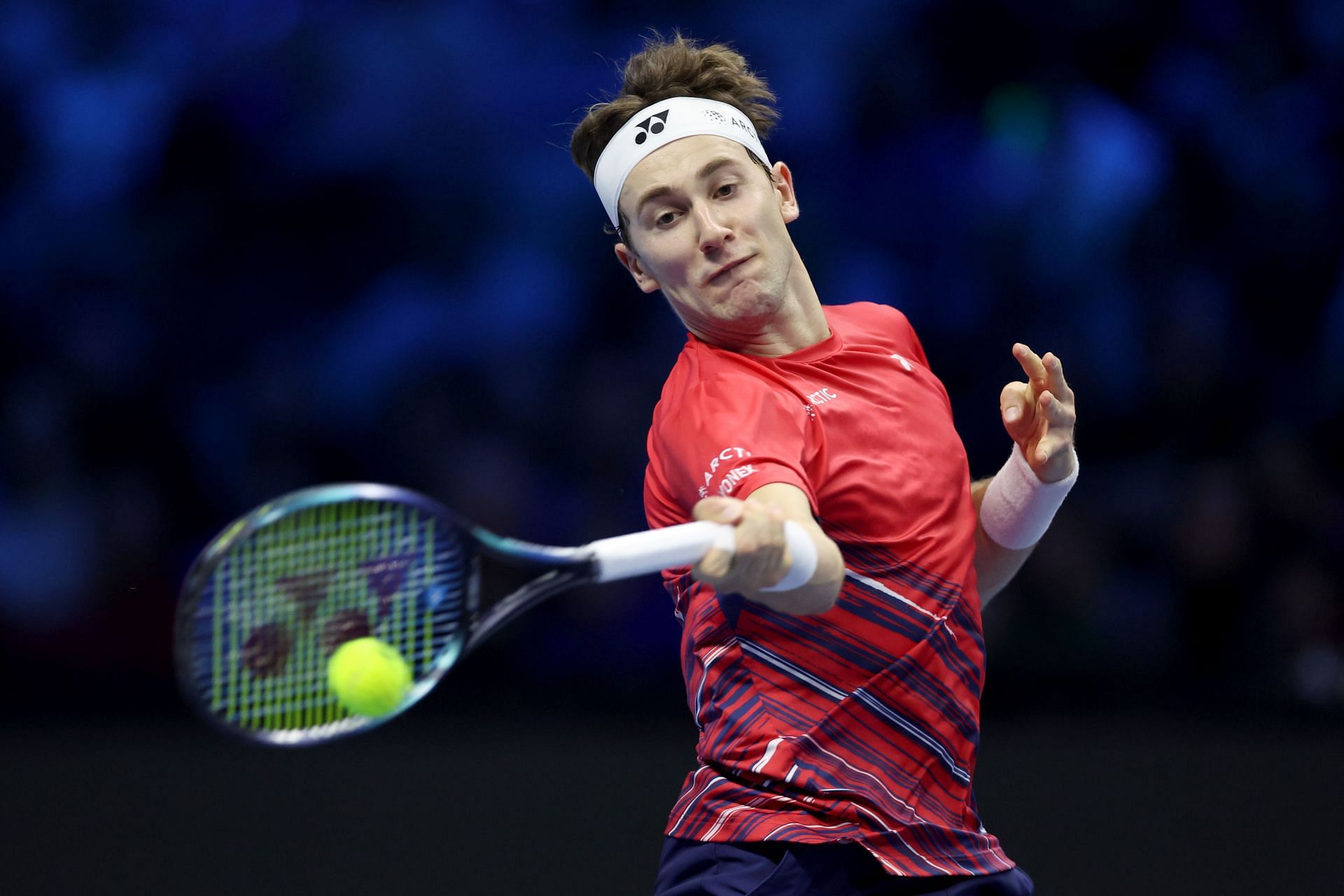 Casper Ruud in action at the 2022 ATP Finals in Turin.