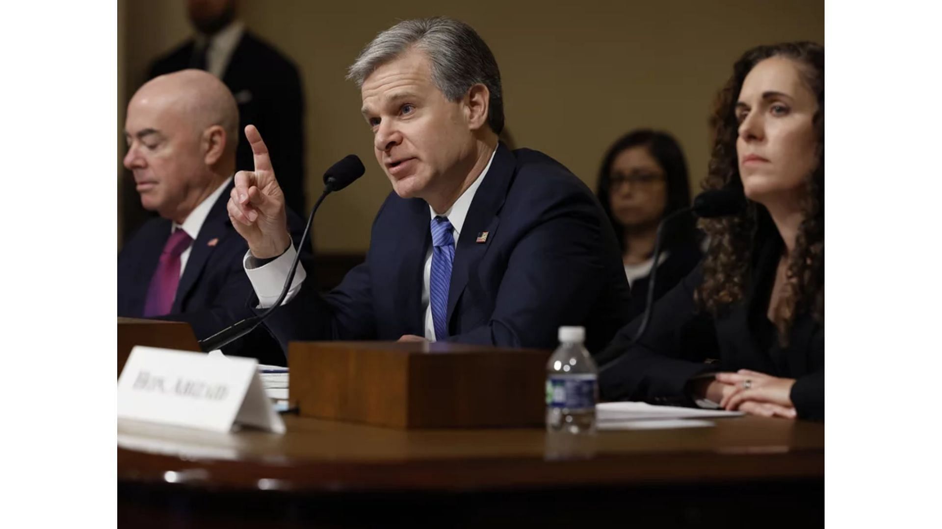 FBI director Christopher Wray discusses the app&#039;s threats. (image via Getty/Chip Somodevilla)