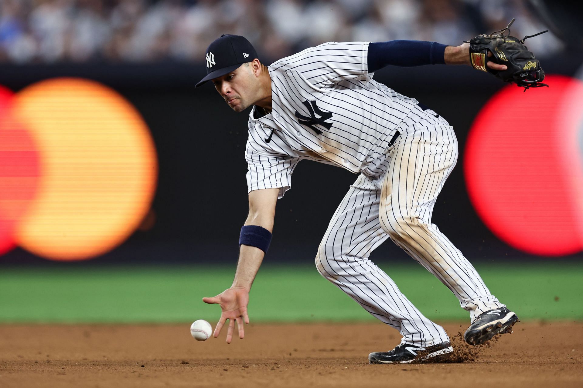 LAKELAND, FL - MARCH 28: New York Yankees shortstop Isiah Kiner-Falefa (12)  throws the ball during a Spring Training Baseball game between the Detroit  Tigers and New York Yankees on March 28