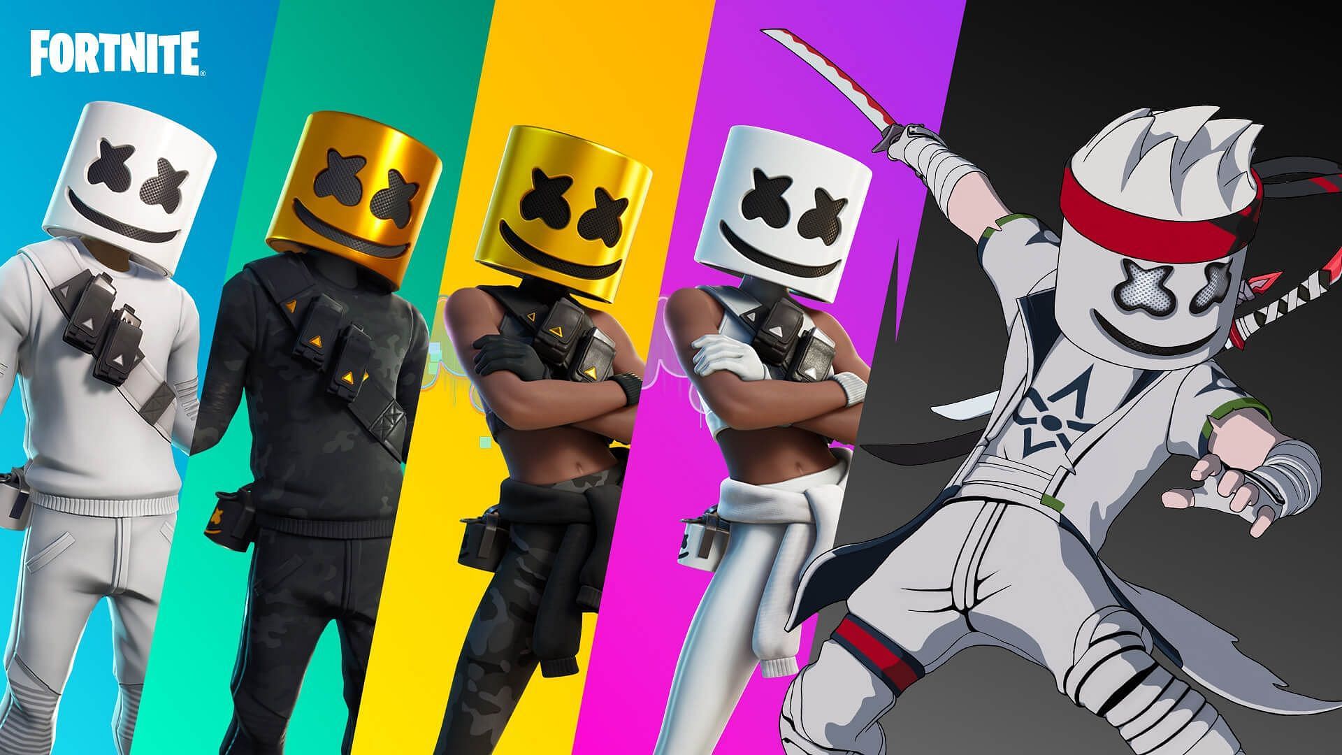 All Marshmello skins in the Battle Royale game (Image via Epic Games)