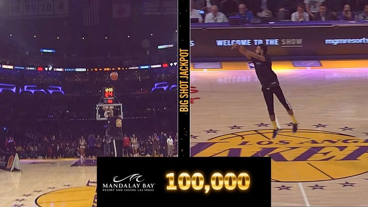 LA Lakers fan hitting a half-court shot for $100,000 in 2020