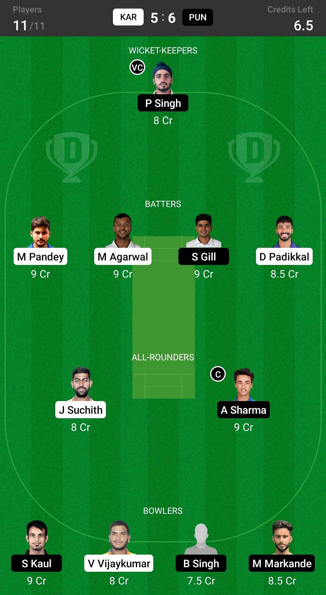 Karnataka vs Punjab Fantasy suggestion #2