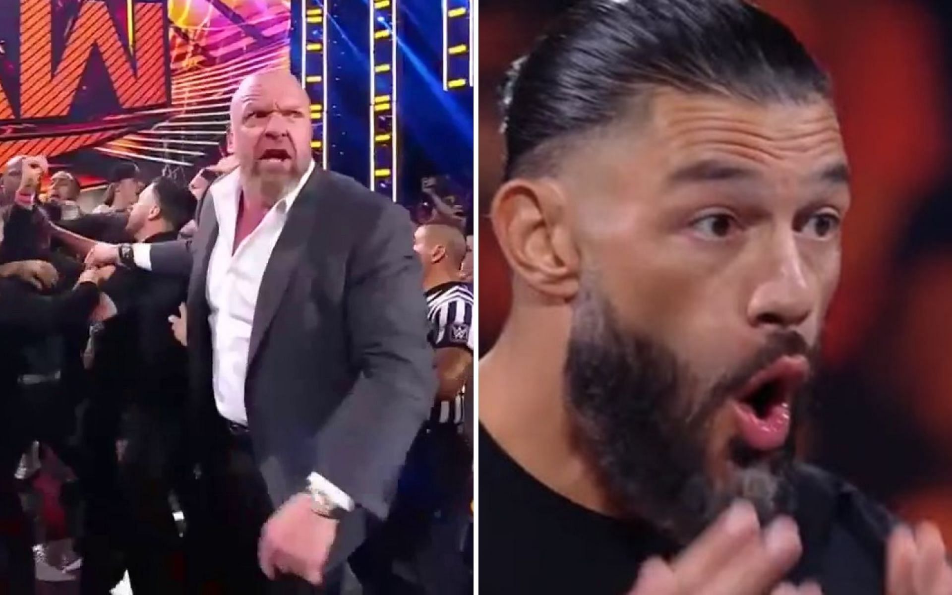 Triple H (left); Roman Reigns (right)