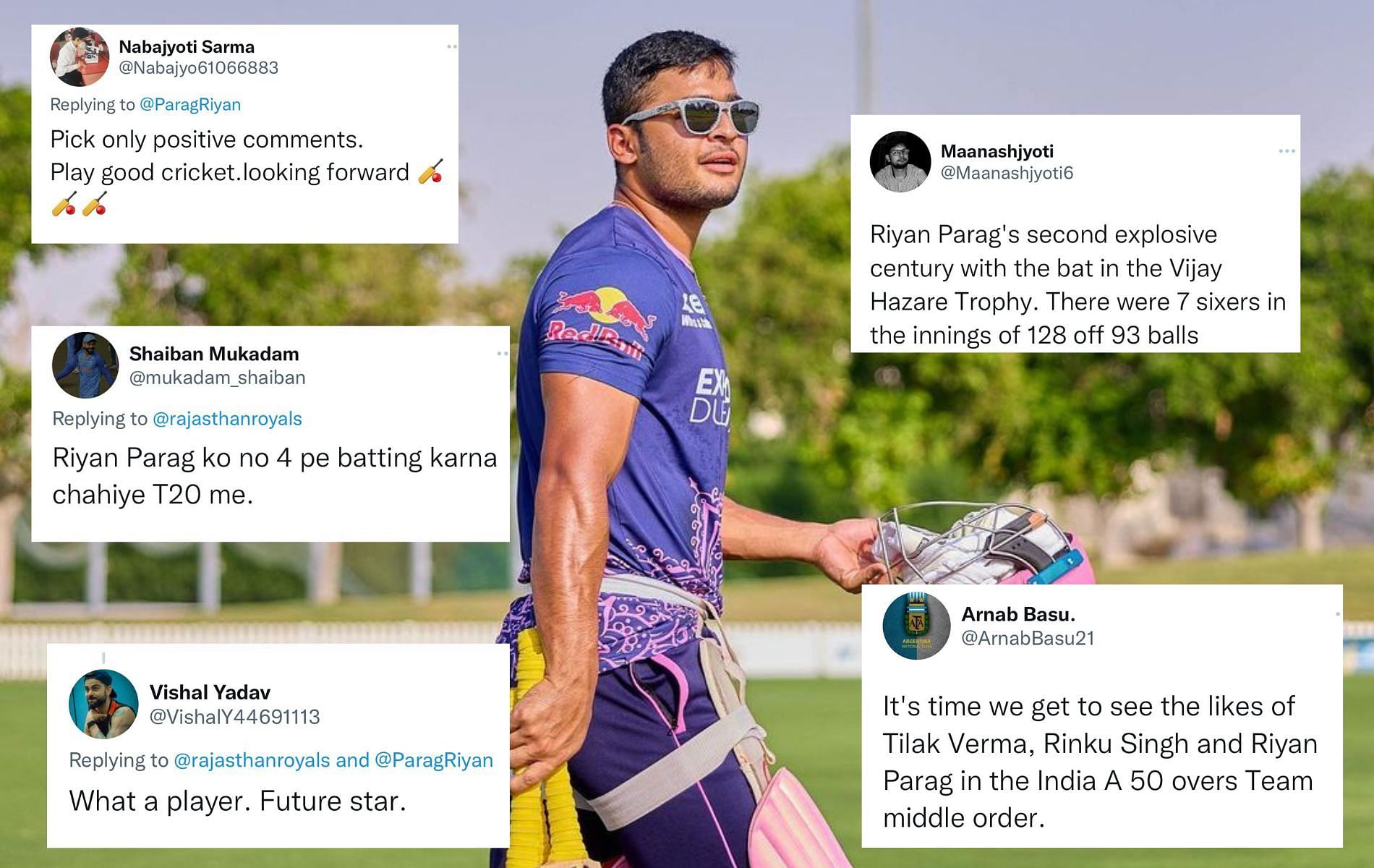 Riyan Parag has impressed many with his batting exploits in Vijay Hazare Trophy 2022. (Pics: Twitter)