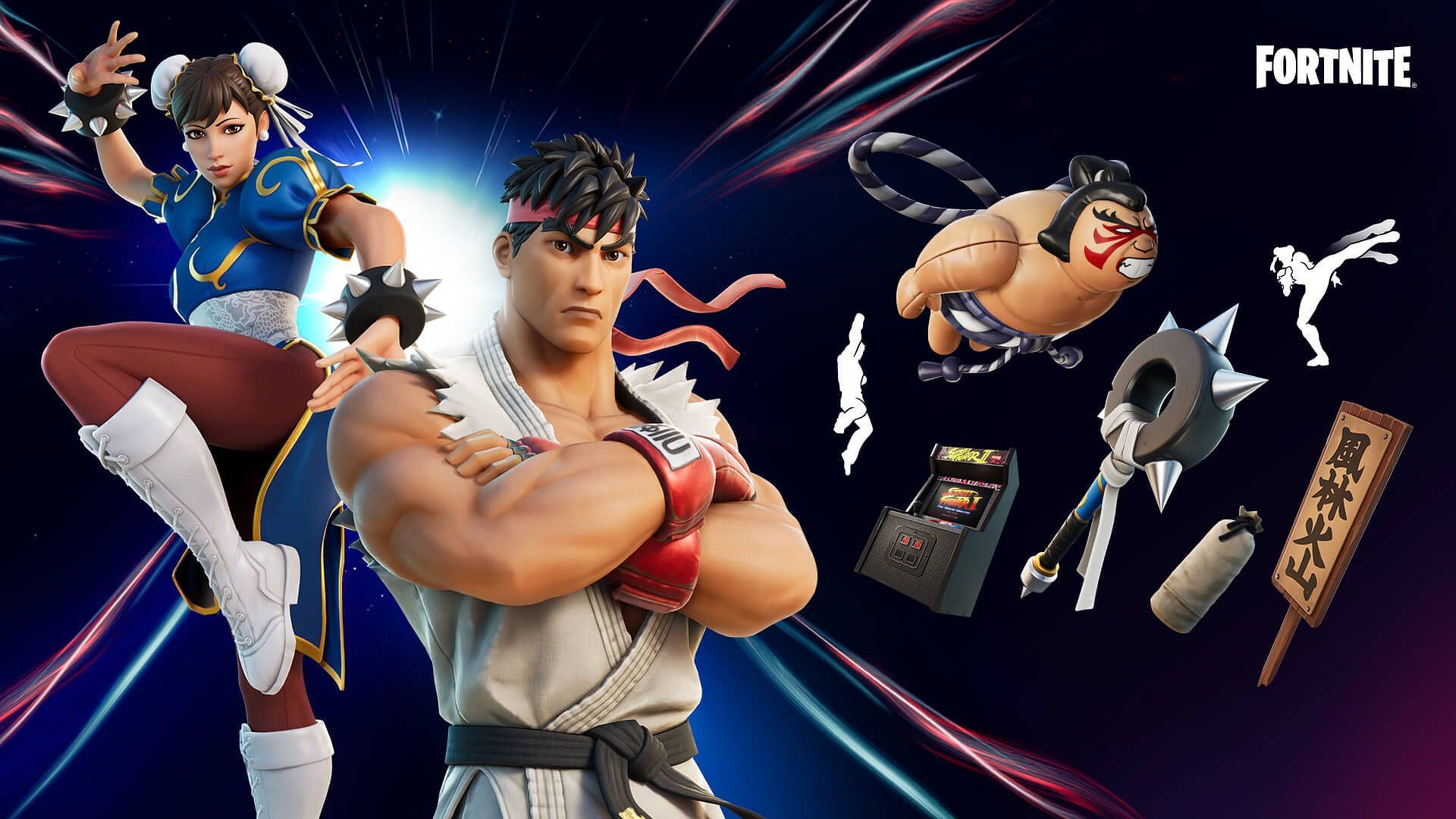 Ryu e Chun-Li Fortnite collaborano (Immagine tramite Epic Games)