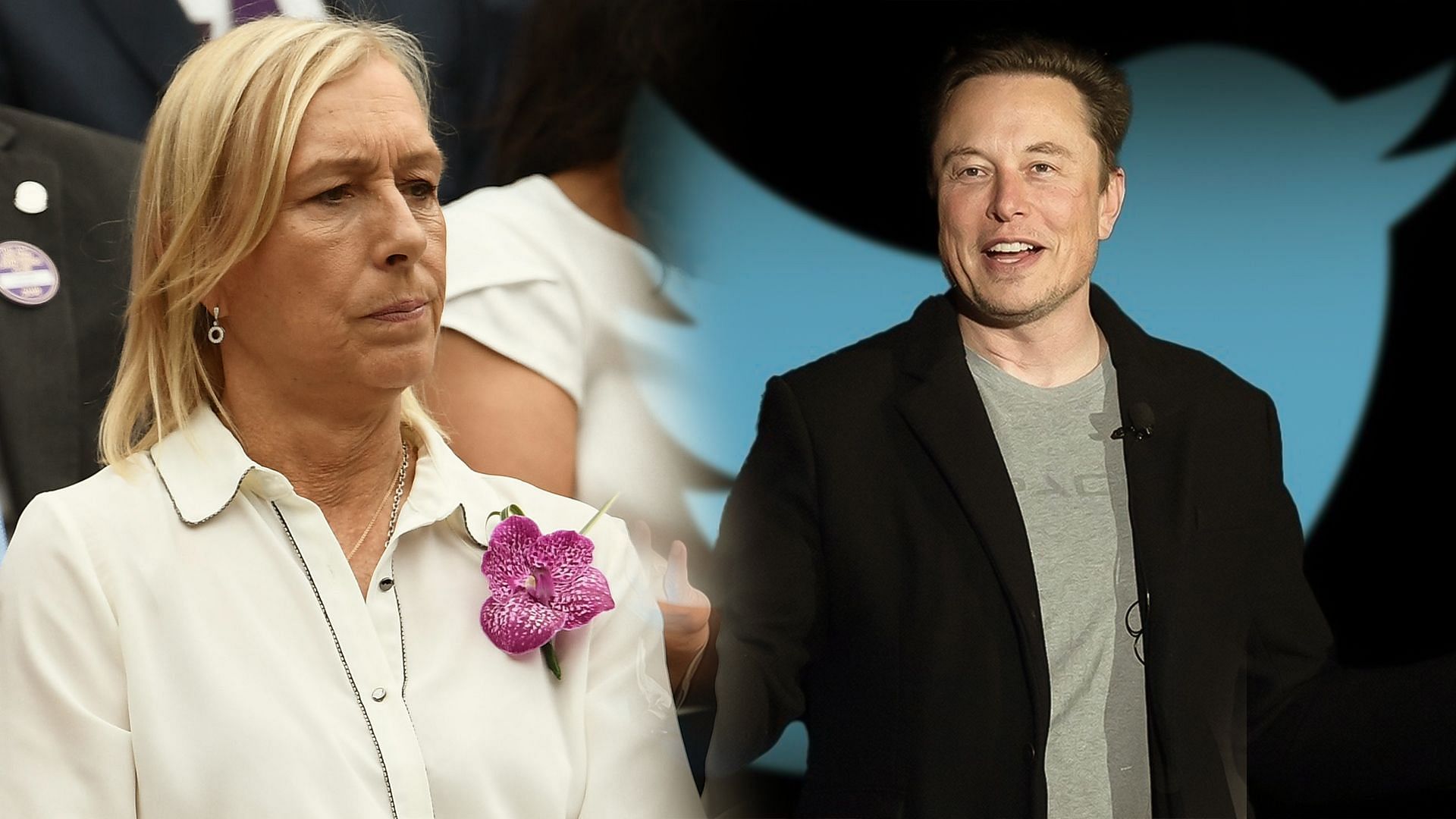 Martina Navratilova (L) and Elon Musk (R)