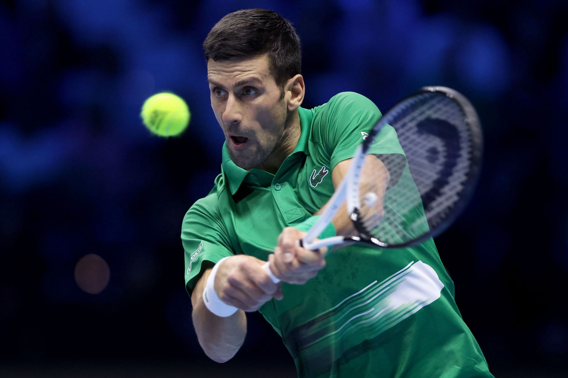 Novak Djokovic in action at the 2022 ATP Finals in Turin.