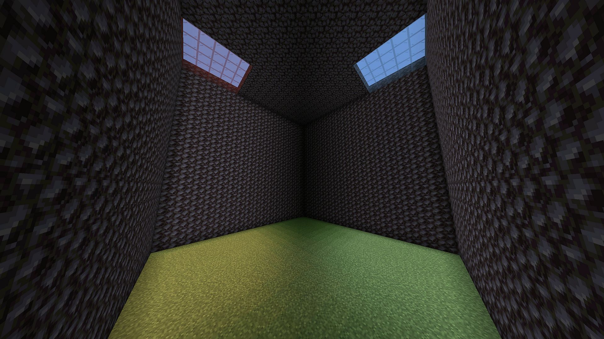 Two separate biome types made in a room via the /fillbiome command (Image via u/HarmpieXD/Reddit)