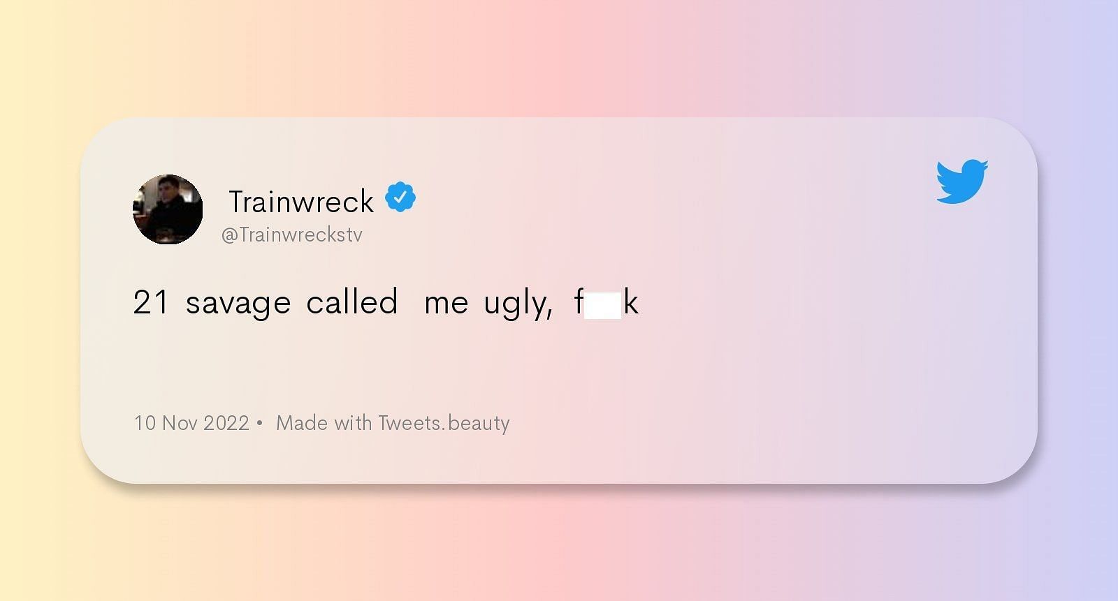 Trainwreckstv reacts to the rapper roasting his face (Image via Trainwreckstv Twitter)