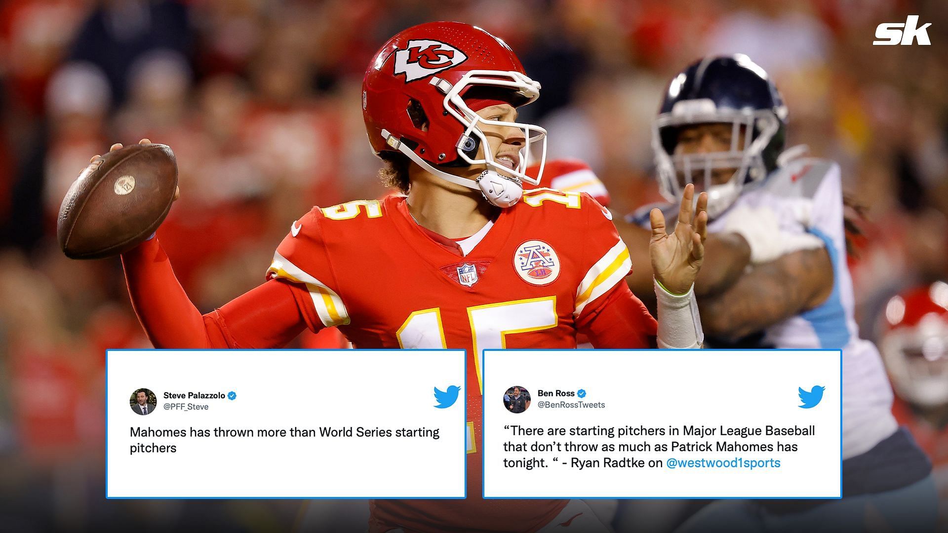 Mahomes has thrown more than World Series pitchers - NFL world in awe of Patrick  Mahomes' ridiculous display in OT win vs Titans