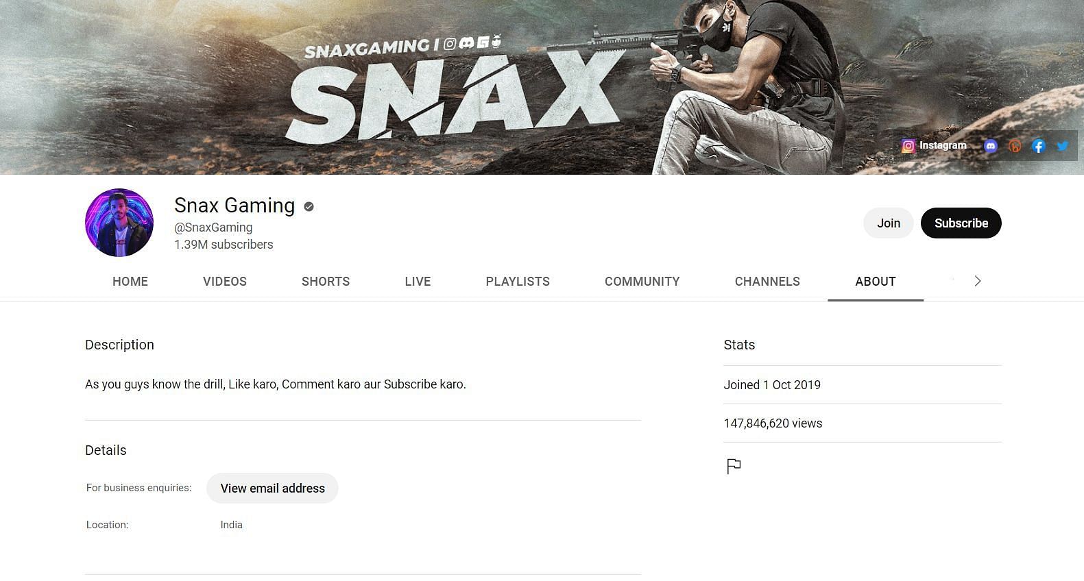 Raj Varma&#039;s YouTube channel, Snax Gaming (Image via Google)
