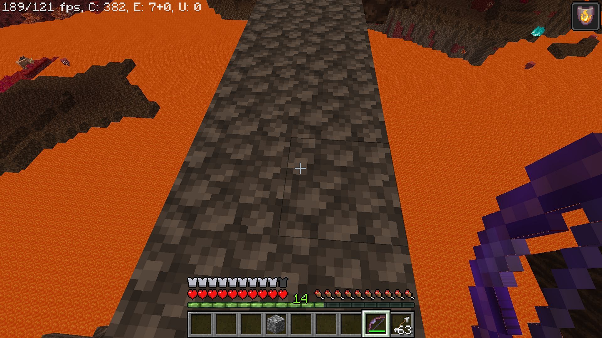 Keep bridging lava lakes in order to stick to one of the axes in Minecraft 1.19 (Image via Mojang)