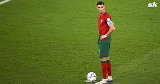 “It’s a very nice one” – Cristiano Ronaldo reacts to Lionel Messi banner pictured behind him after scoring historic FIFA World Cup goal against Ghana