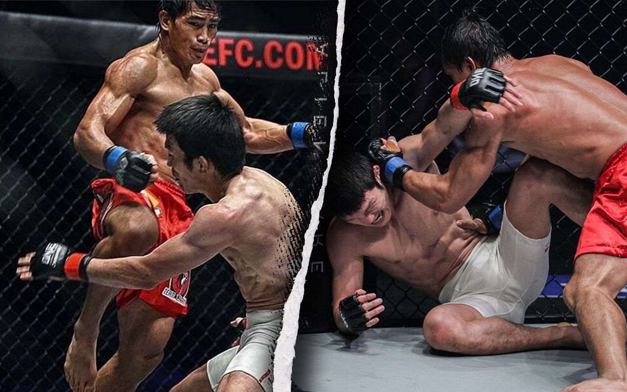 Eduard Folayang (left, right), Shinya Aoki (center), photo by ONE Championship