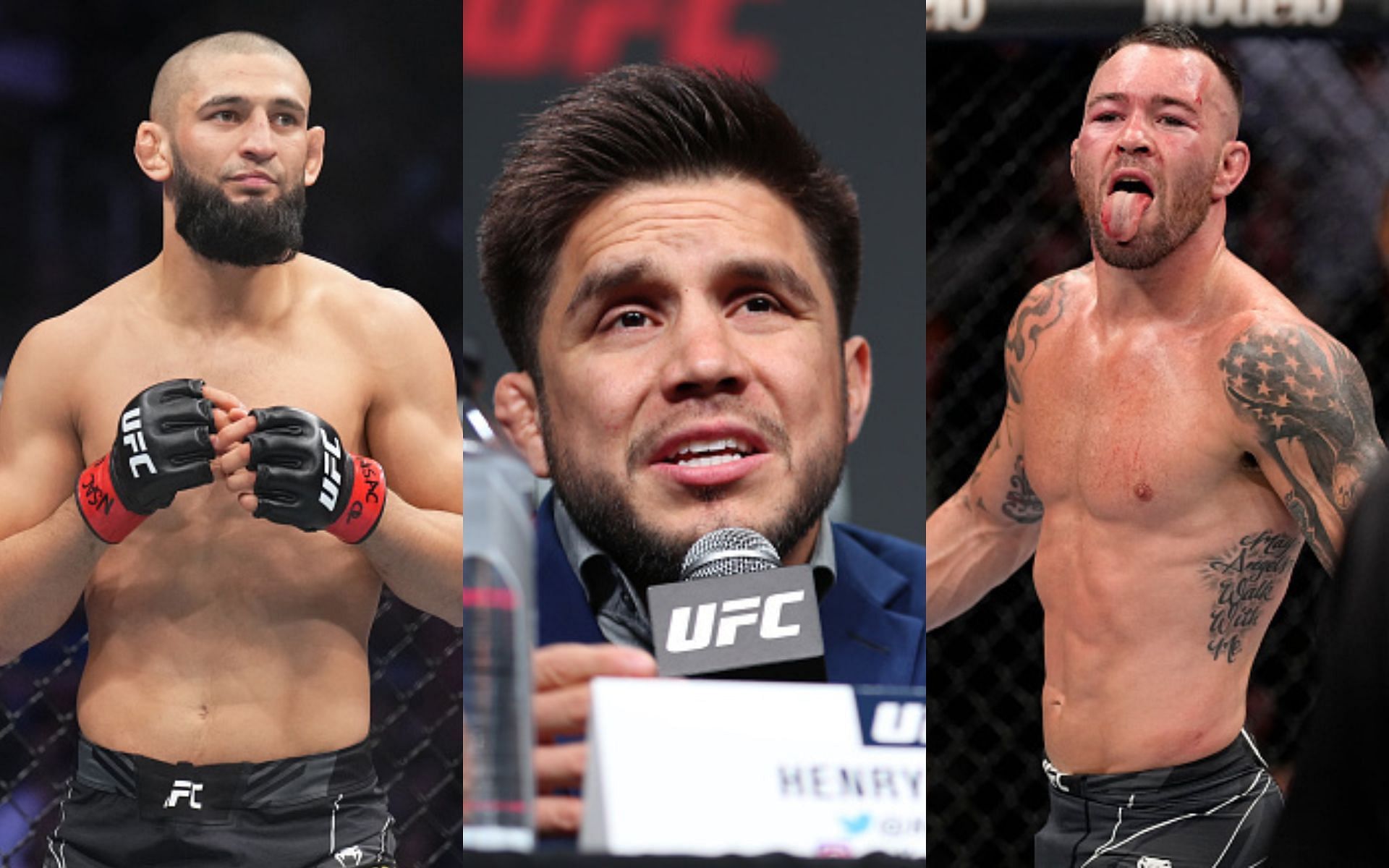 Khamzat Chimaev (left), Henry Cejudo (middle), Colby Covington (right)