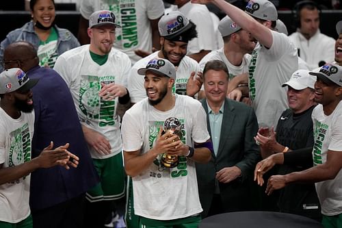 Jayson Tatum received the Larry Bird trophy last season (Image via Getty Images)