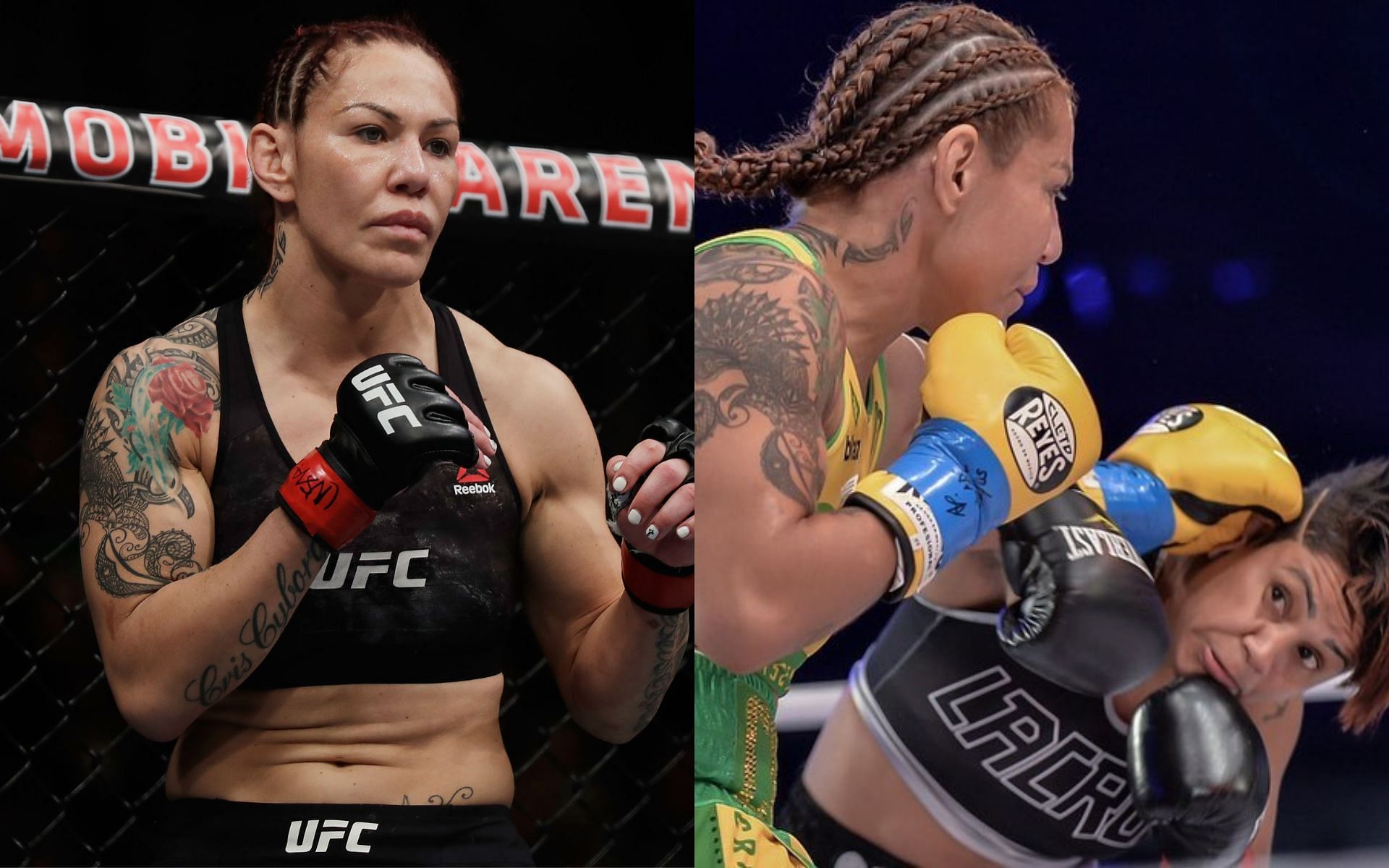 Cris Cyborg (Left) and Cyborg vs. Silva (Right) [Image courtesy: Getty Images and @criscyborg Instagram]