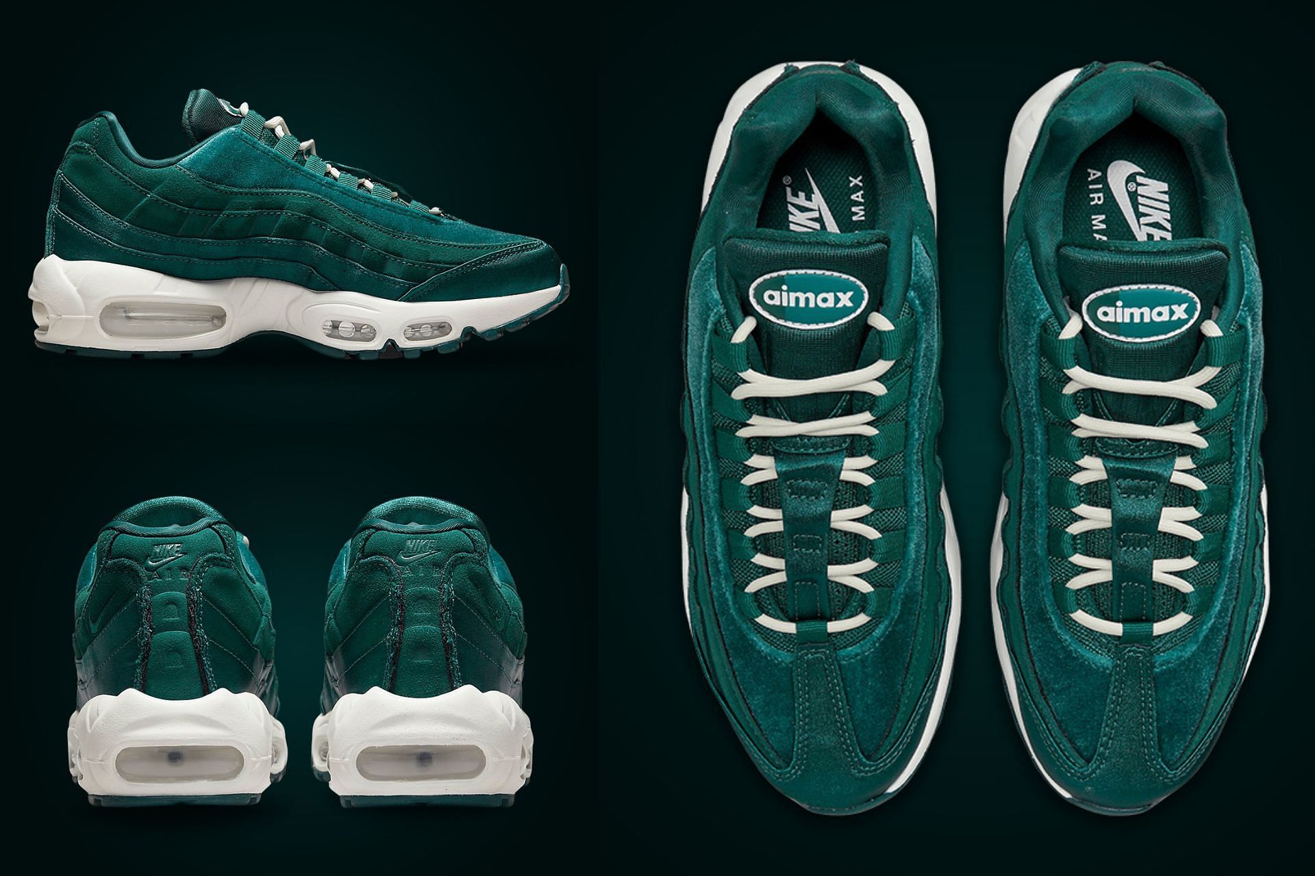 Here&#039;s a detailed look at the Air Max 95 Velvet Teal shoes (Image via Sportskeeda)