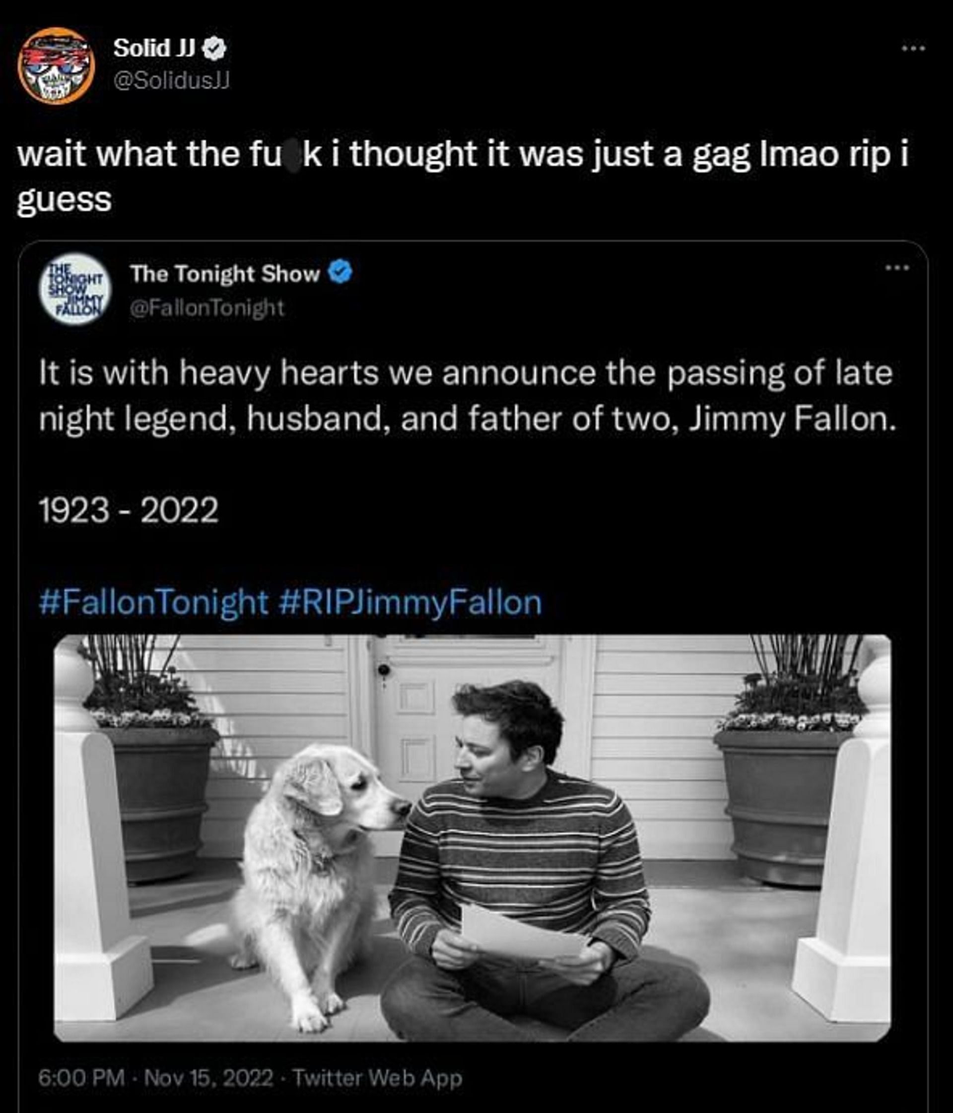 News of Jimmy Fallon&#039;s death goes viral on Twitter (Image via Twitter)