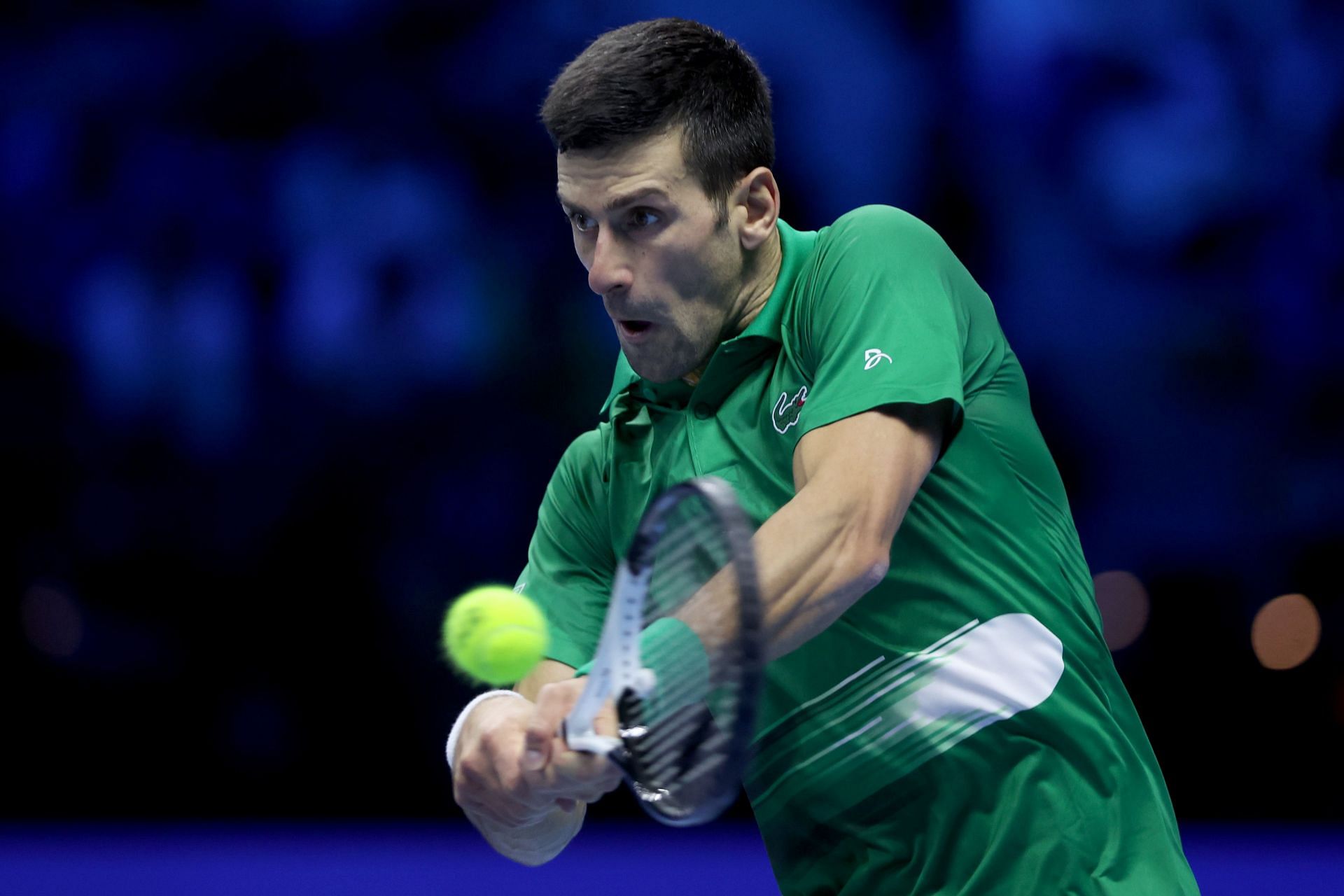 The 21-time Grand Slam champion in action at the ATP Finals