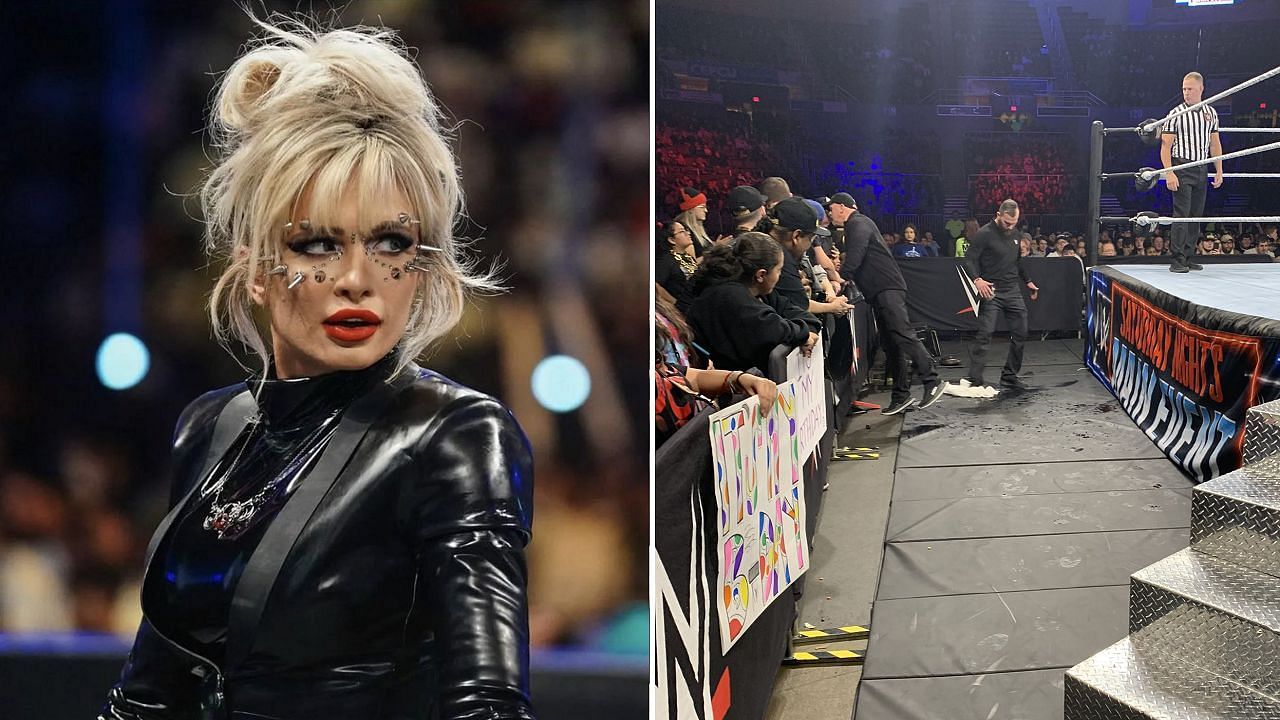 Scarlett (left); ringside cleanup after the incident (right)
