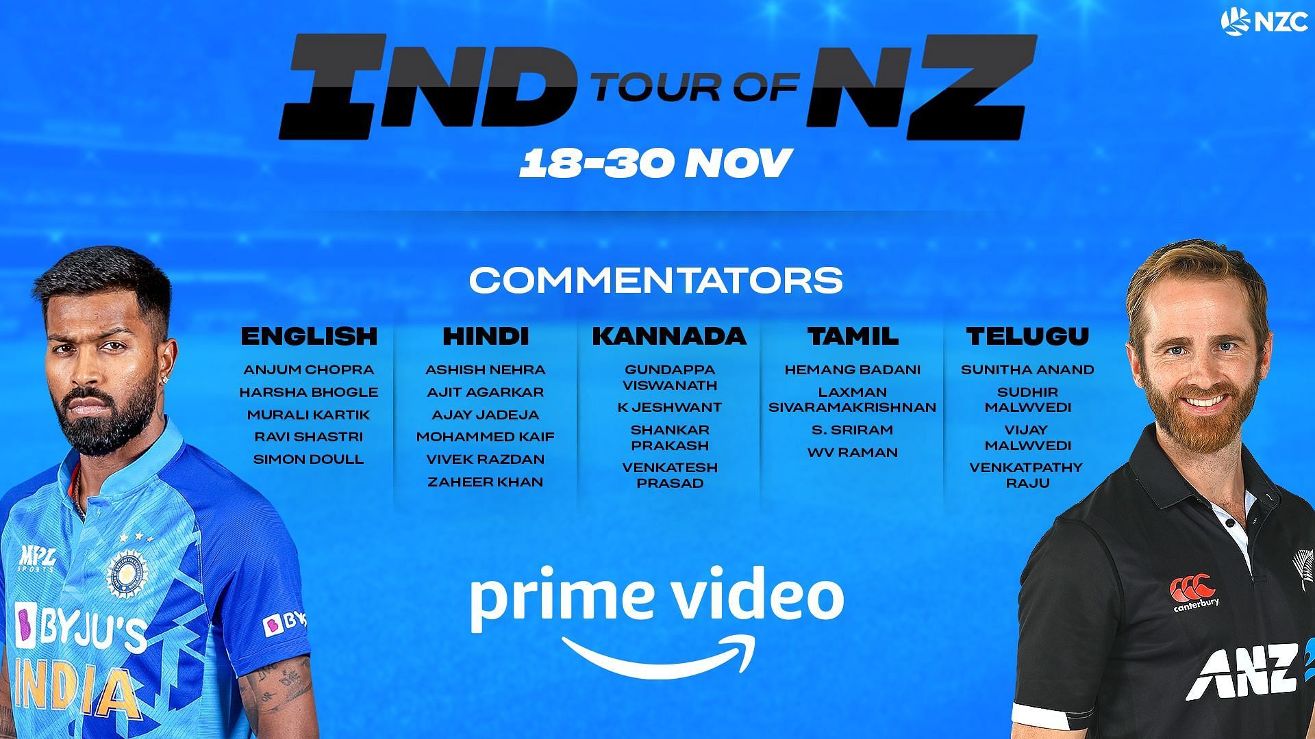 Prime Video announces immersive and localised LIVE cricket experience for marquee India mens tour of New Zealand from November 18