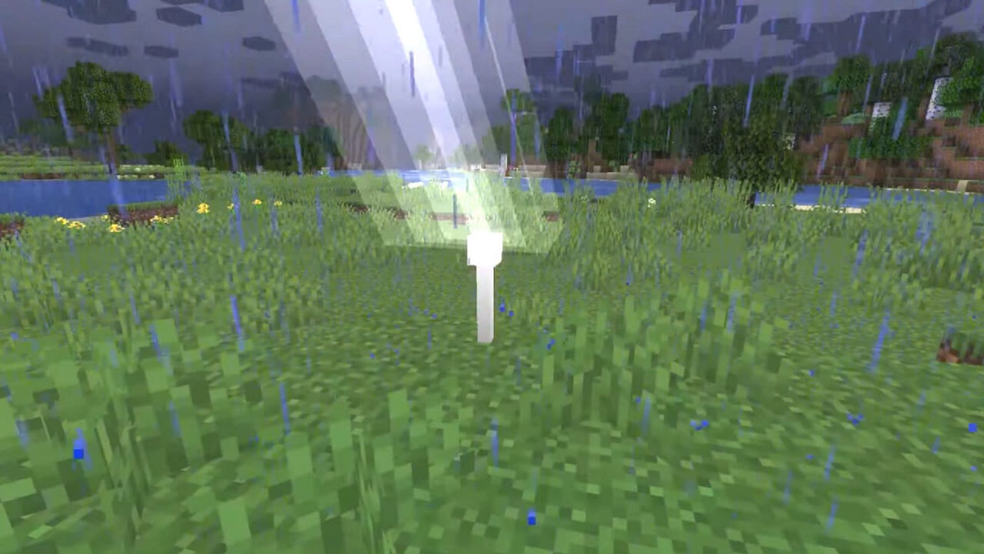 A lightning rod catching a stray lightning bolt in Minecraft (Image via Mojang)