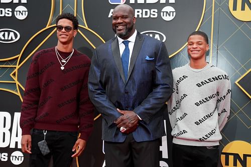 Shaquille O'Neal (center) with Shareef and Shaqir O'Neal