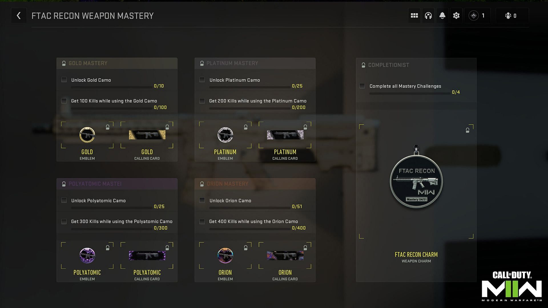 The Weapon Mastery challenge for the M4 in MW2 (Image via Activision)