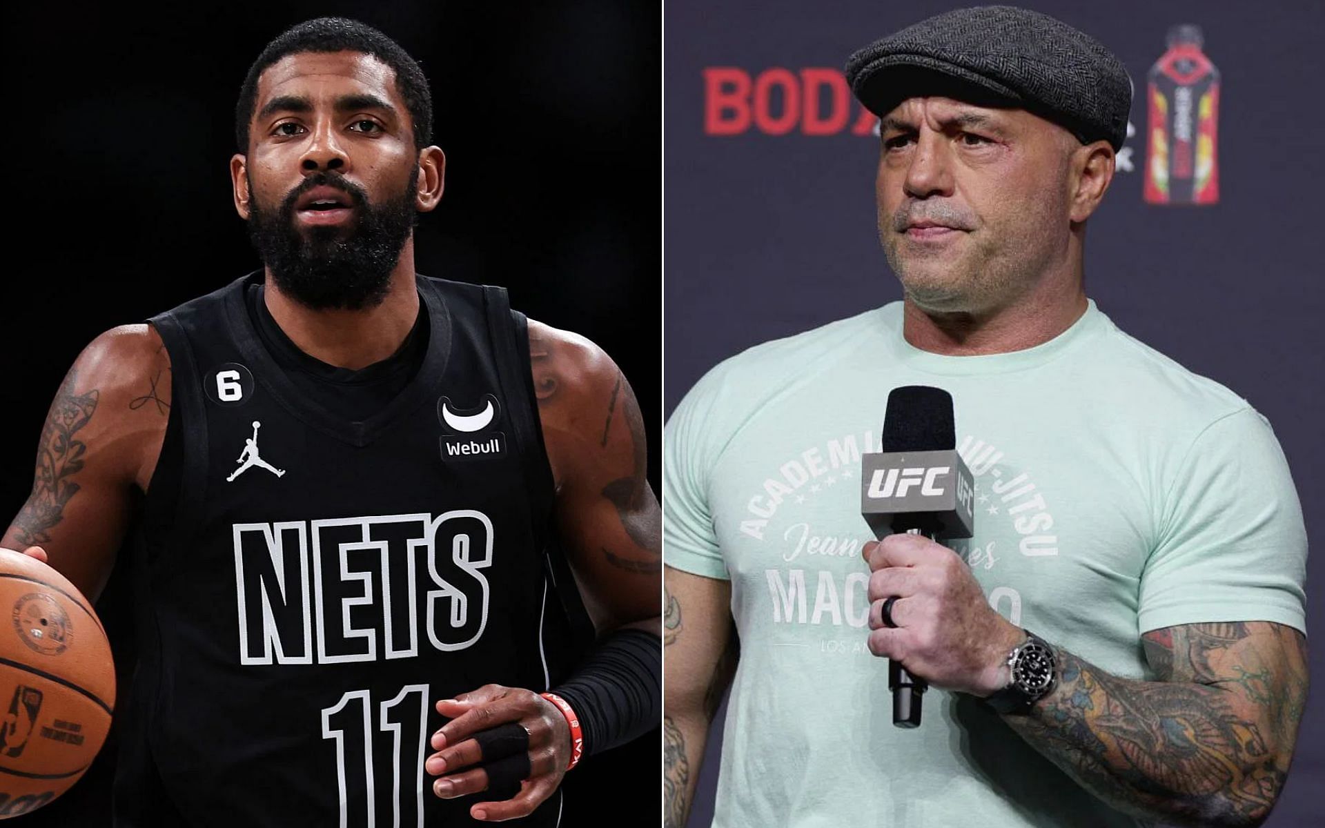 (L) Kyrie Irving, and Joe Rogan (R)