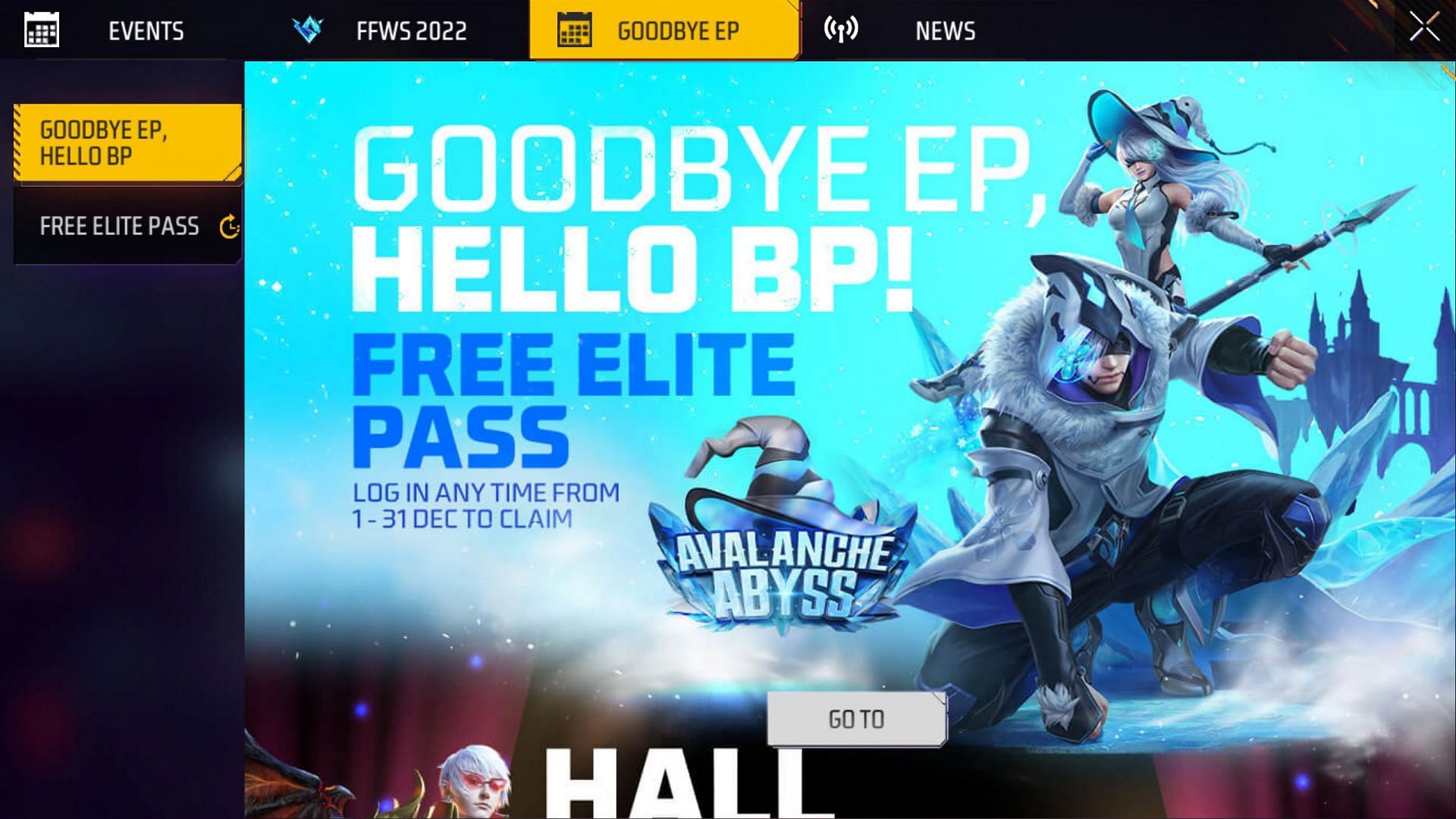 Select the Free Elite Pass section from the menu (Image via Garena)