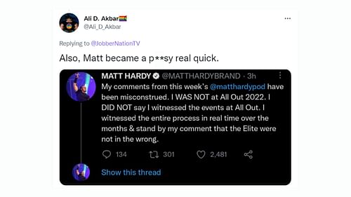 Fans called out Matt Hardy recently.