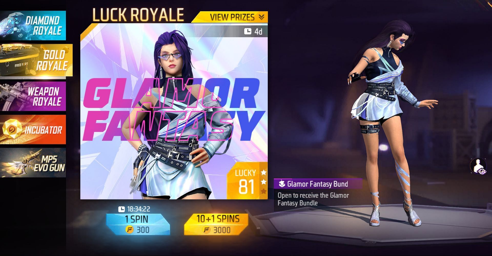 Select the Diamond Royale option from the menu on the right (Image via Garena)