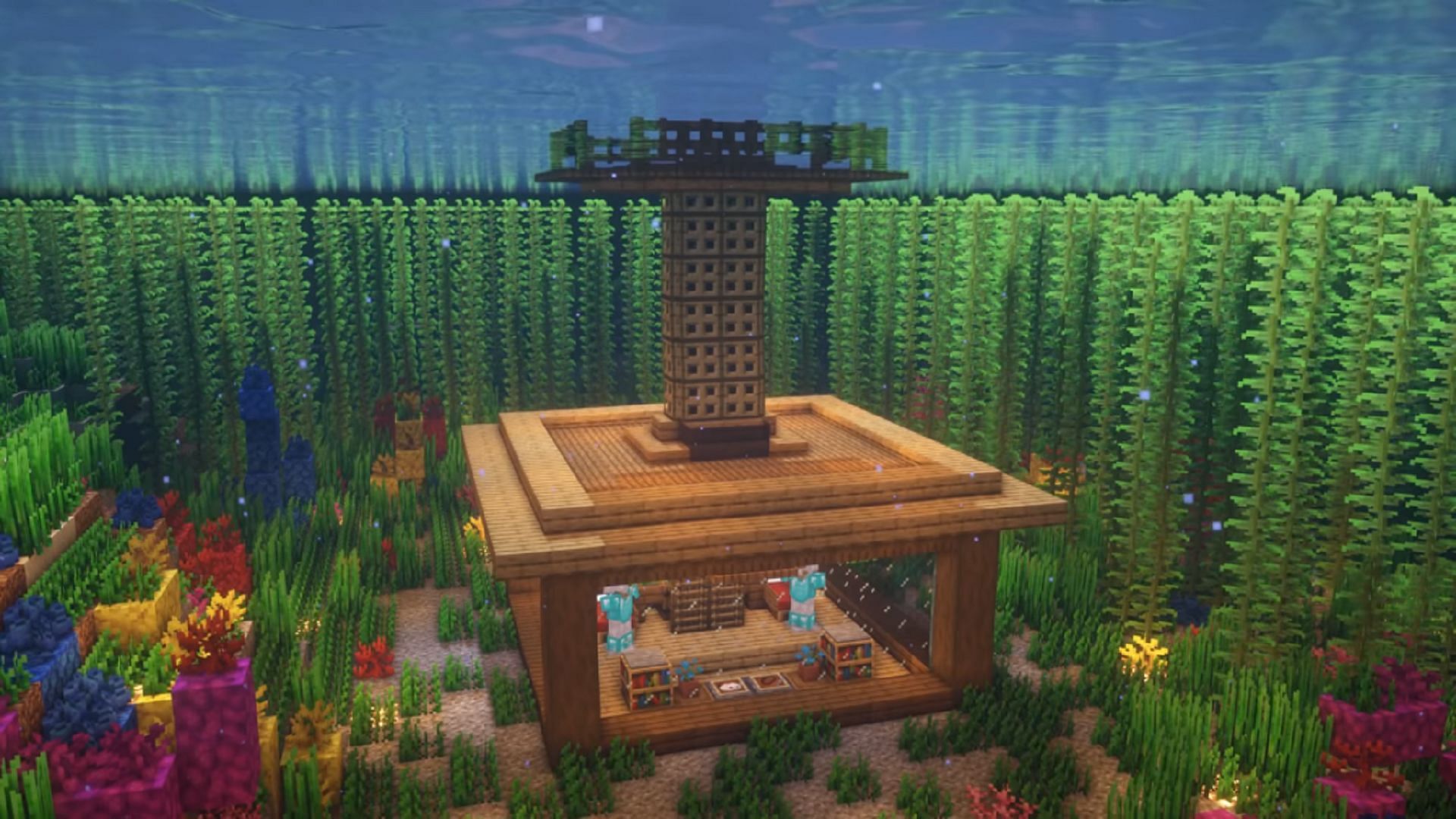 This shelter provides an easy entry and exit way, so players don&#039;t need to swim (Image via Folli/YouTube)