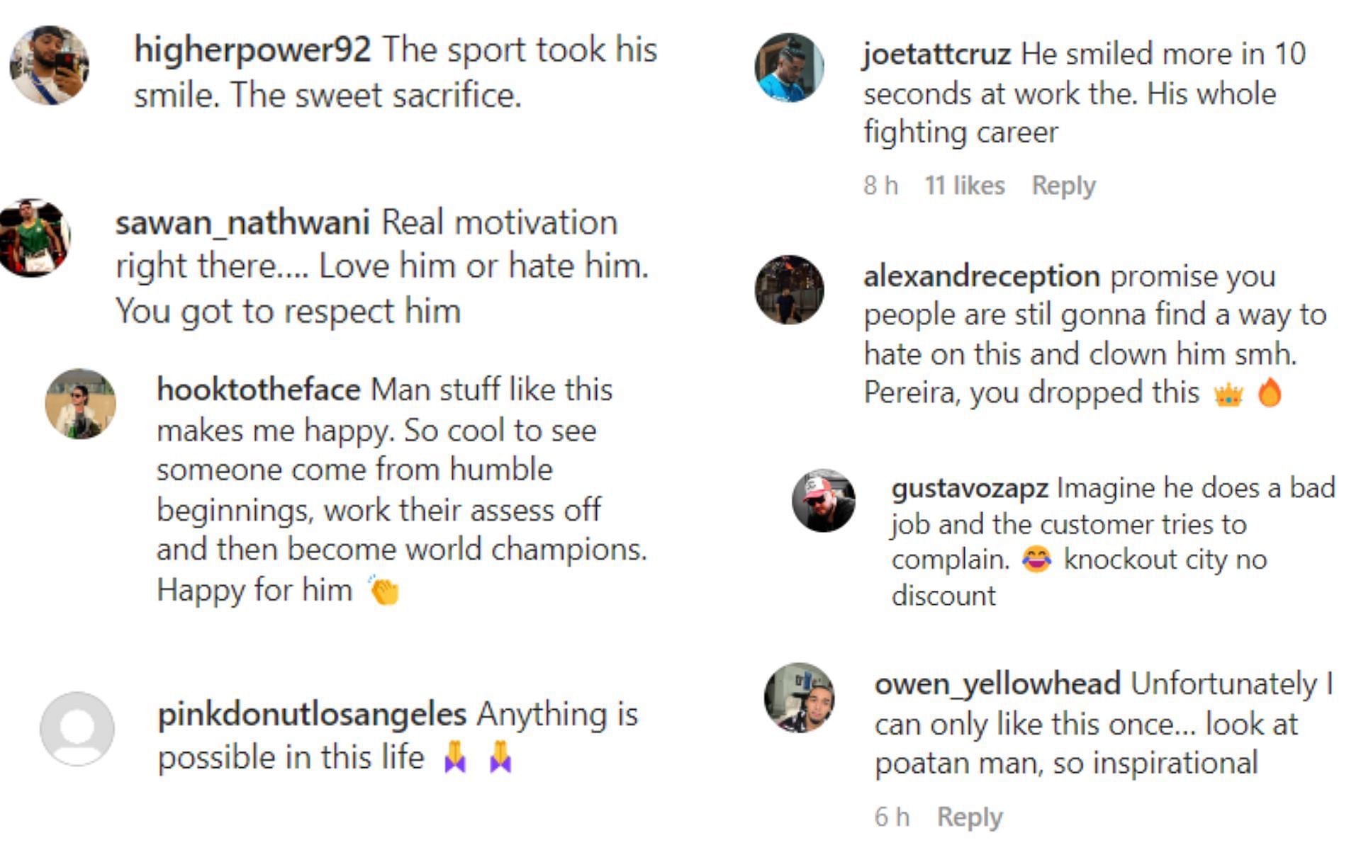 Fan reactions to young Pereira working at a tire shop
