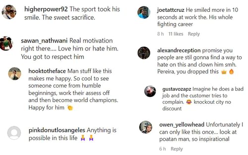 Fan reactions to young Pereira working at a tire shop