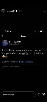 Coco Gauff's Instagram story on Monday