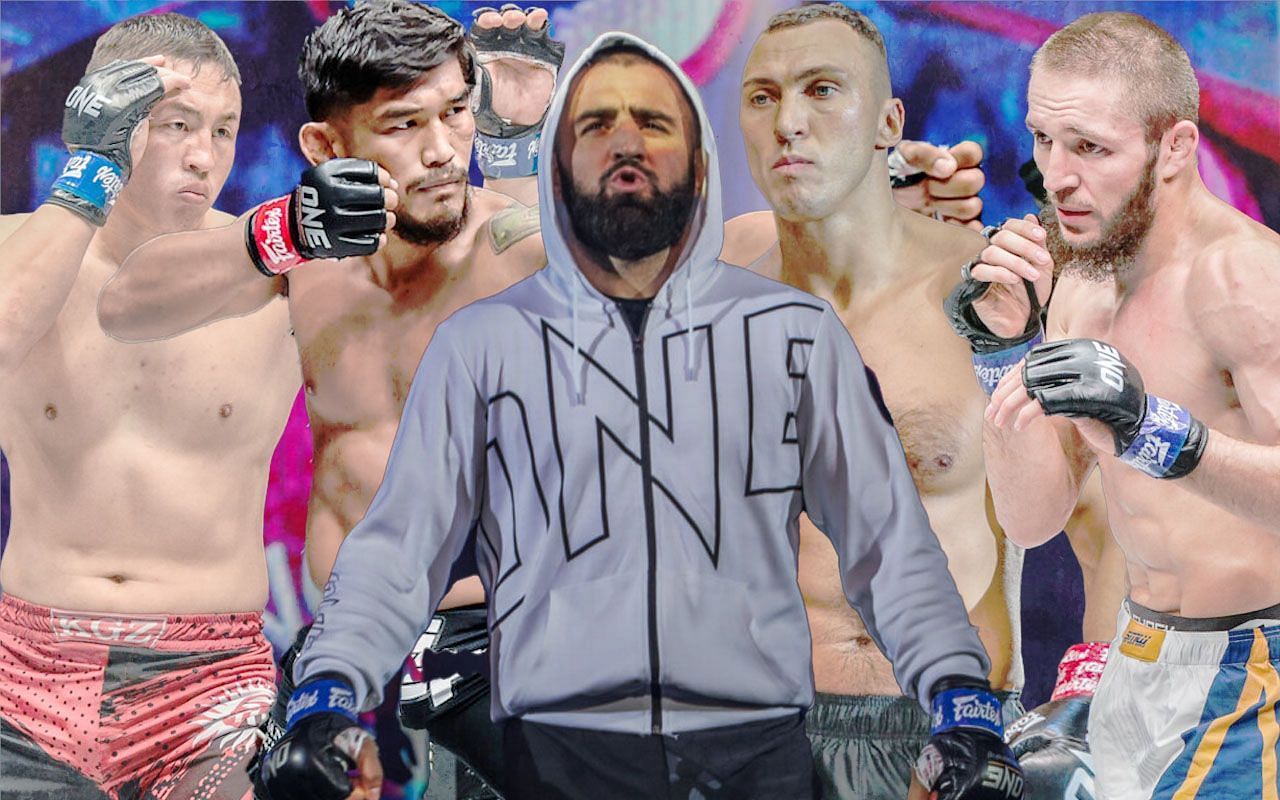 Kiamrian Abbasov (C) is interested to see fellow fighters [L-R] Ruslan Emilbek Uulu, Aung La N Sang, Roman Kryklia, and Saygid Izagakhmaev compete in their respective matches.