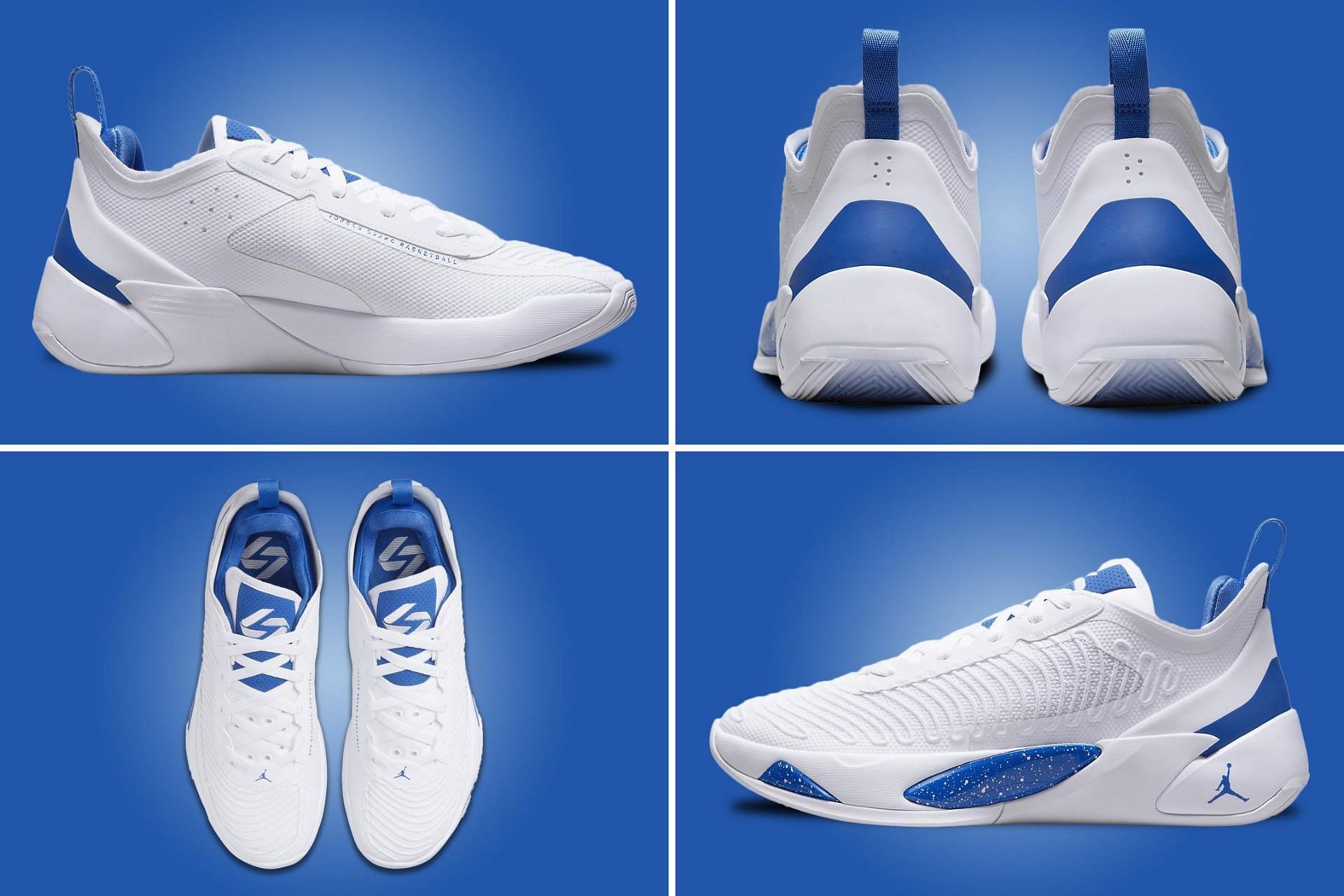 Here&#039;s a detailed look at the Jordan Luka 1 White Sport Blue shoes (Image via Sportskeeda)